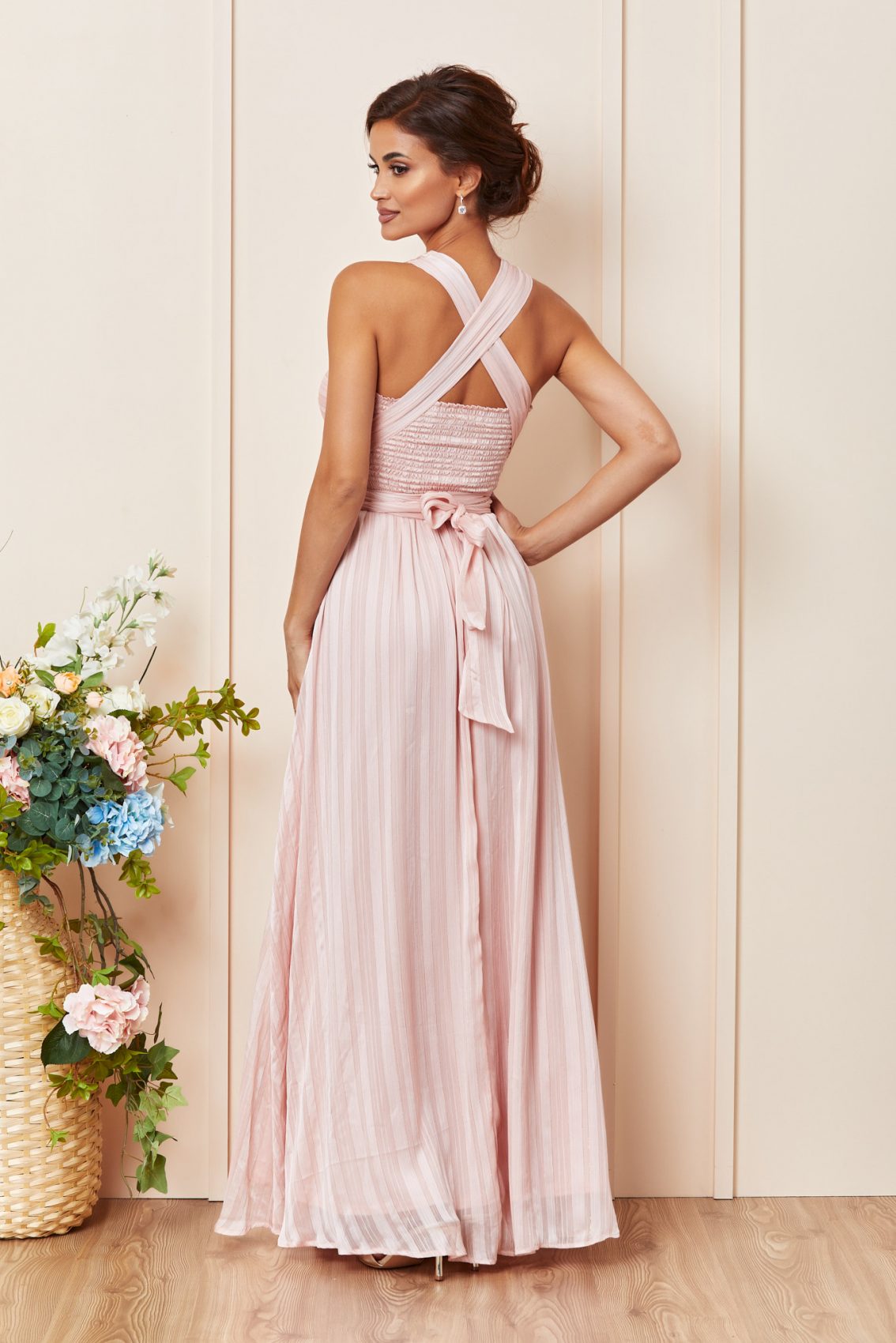 Ροζ Μάξι Αμπιγιέ Φόρεμα Glamy T3336 2