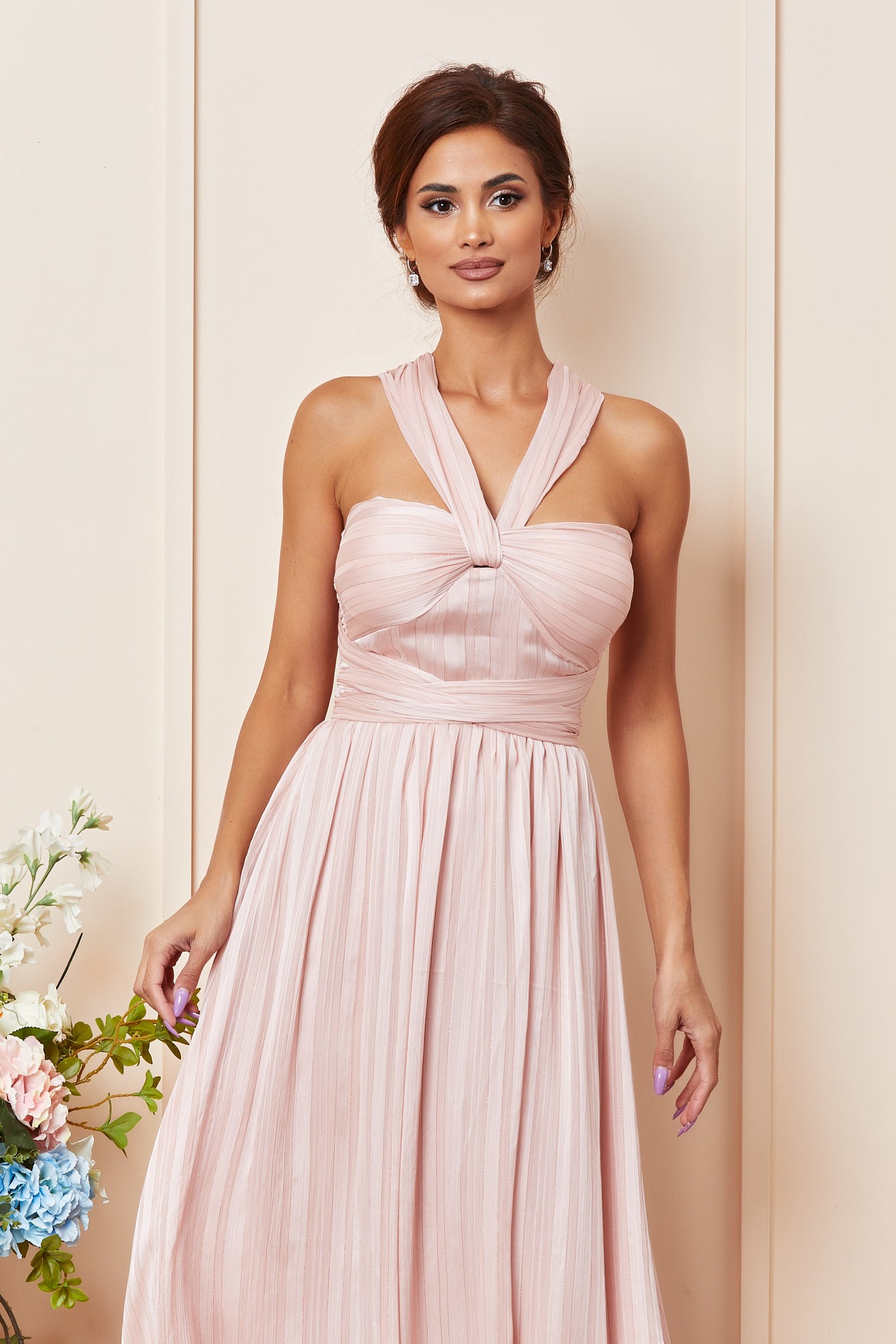 Ροζ Μάξι Αμπιγιέ Φόρεμα Glamy T3336 3