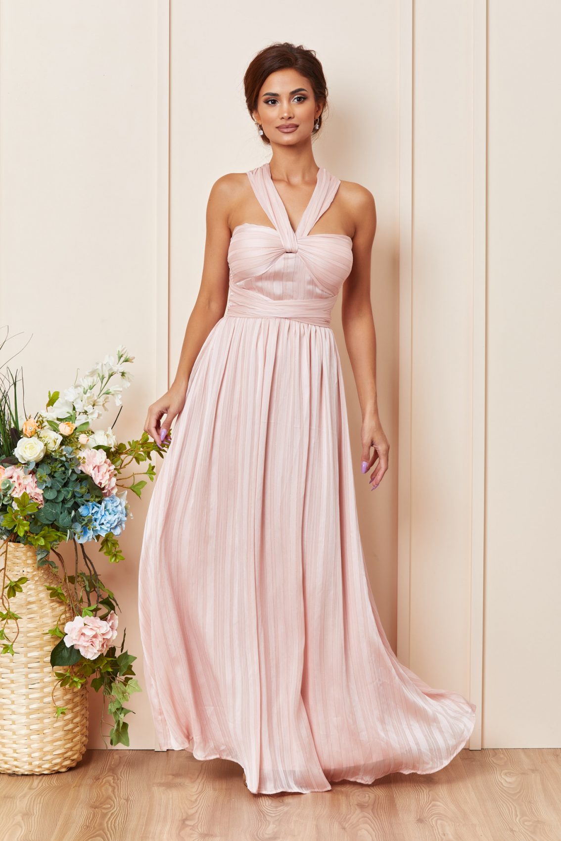 Ροζ Μάξι Αμπιγιέ Φόρεμα Glamy T3336 1