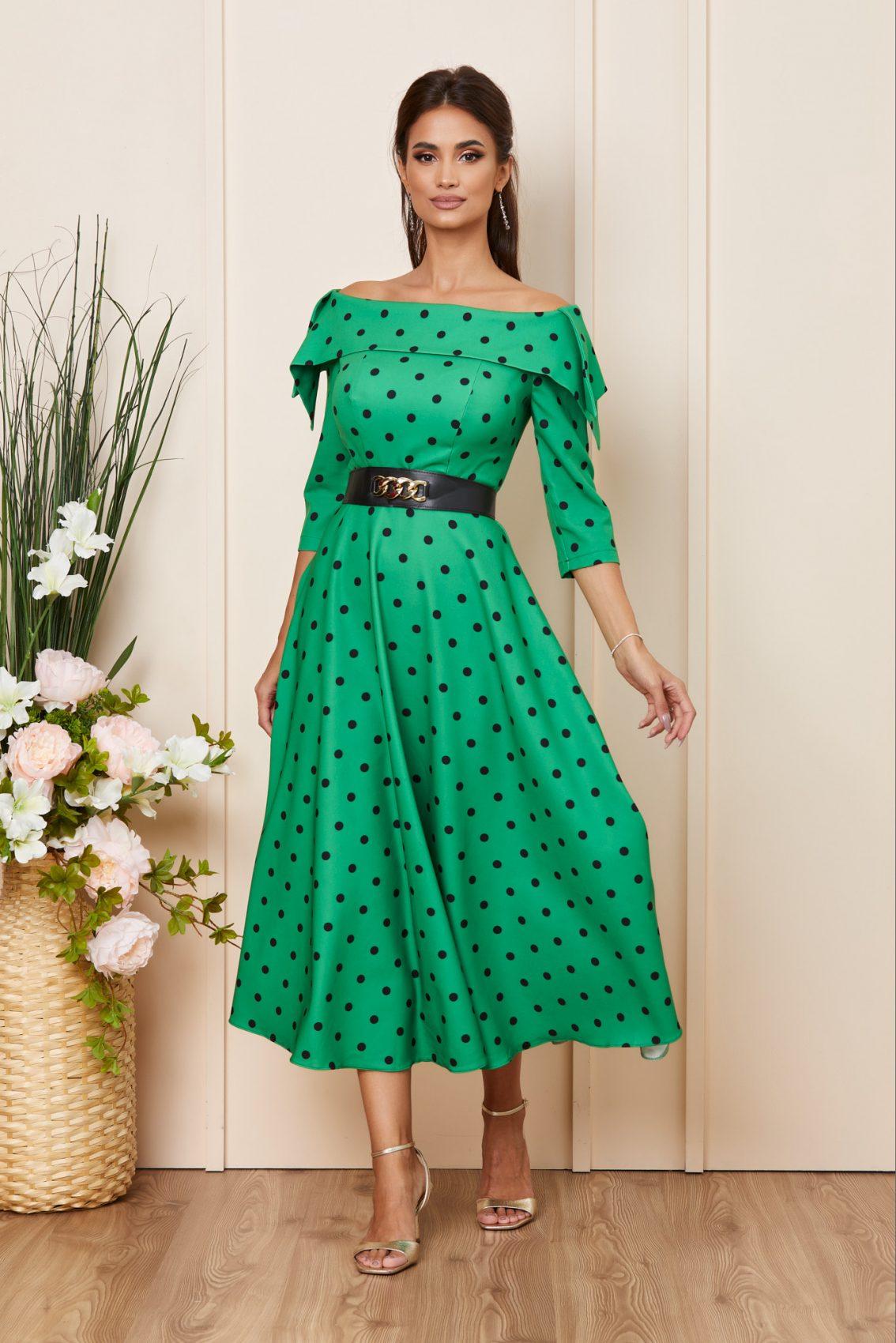 Πράσινο Πουά Μίντι Βραδινό Κλος Φόρεμα Amelie T3908 1