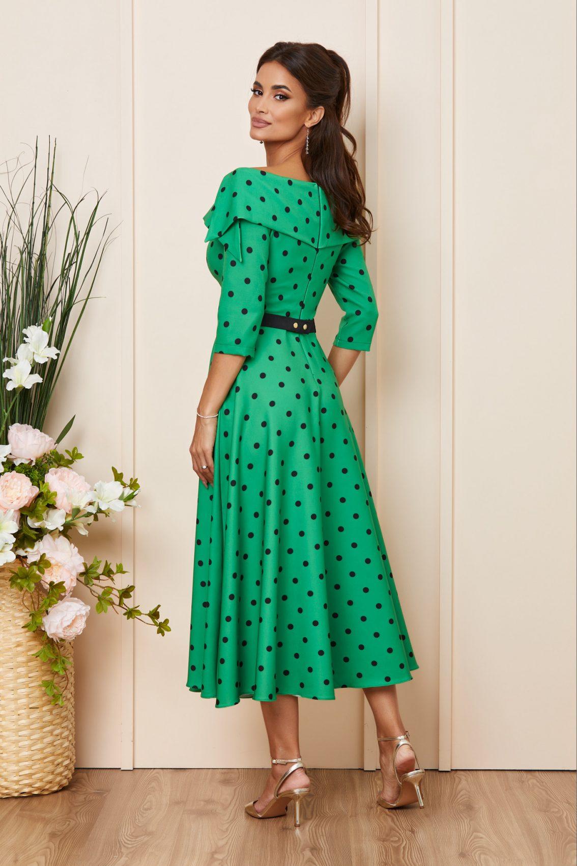 Πράσινο Πουά Μίντι Βραδινό Κλος Φόρεμα Amelie T3908 2