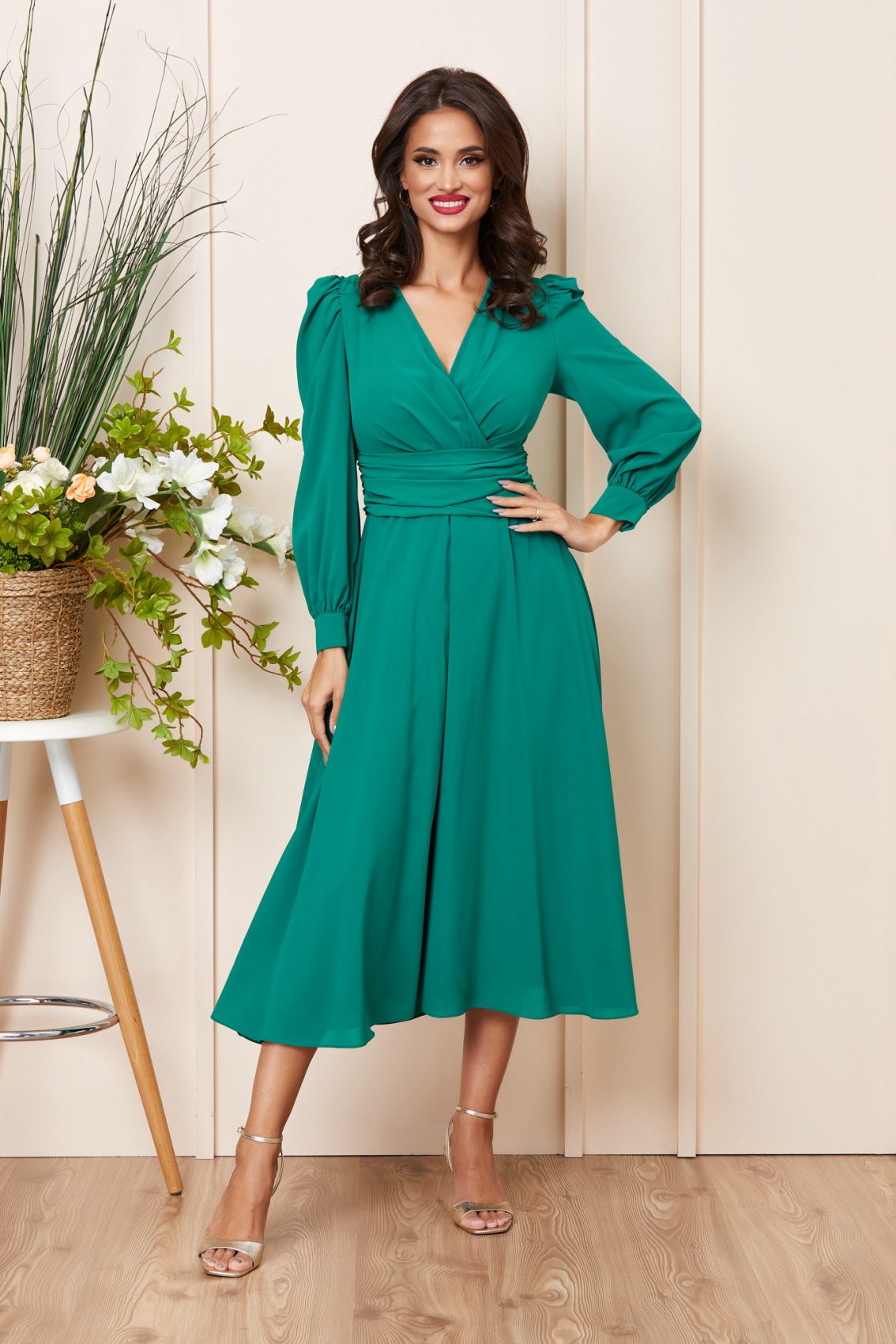 Πράσινο Μίντι Βραδινό Κλος Φόρεμα Colette T3774 1