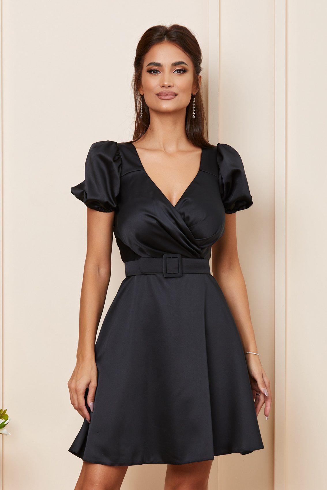 Μαύρο Σατέν Μίνι Βραδινό Φόρεμα Zahra T3941 3