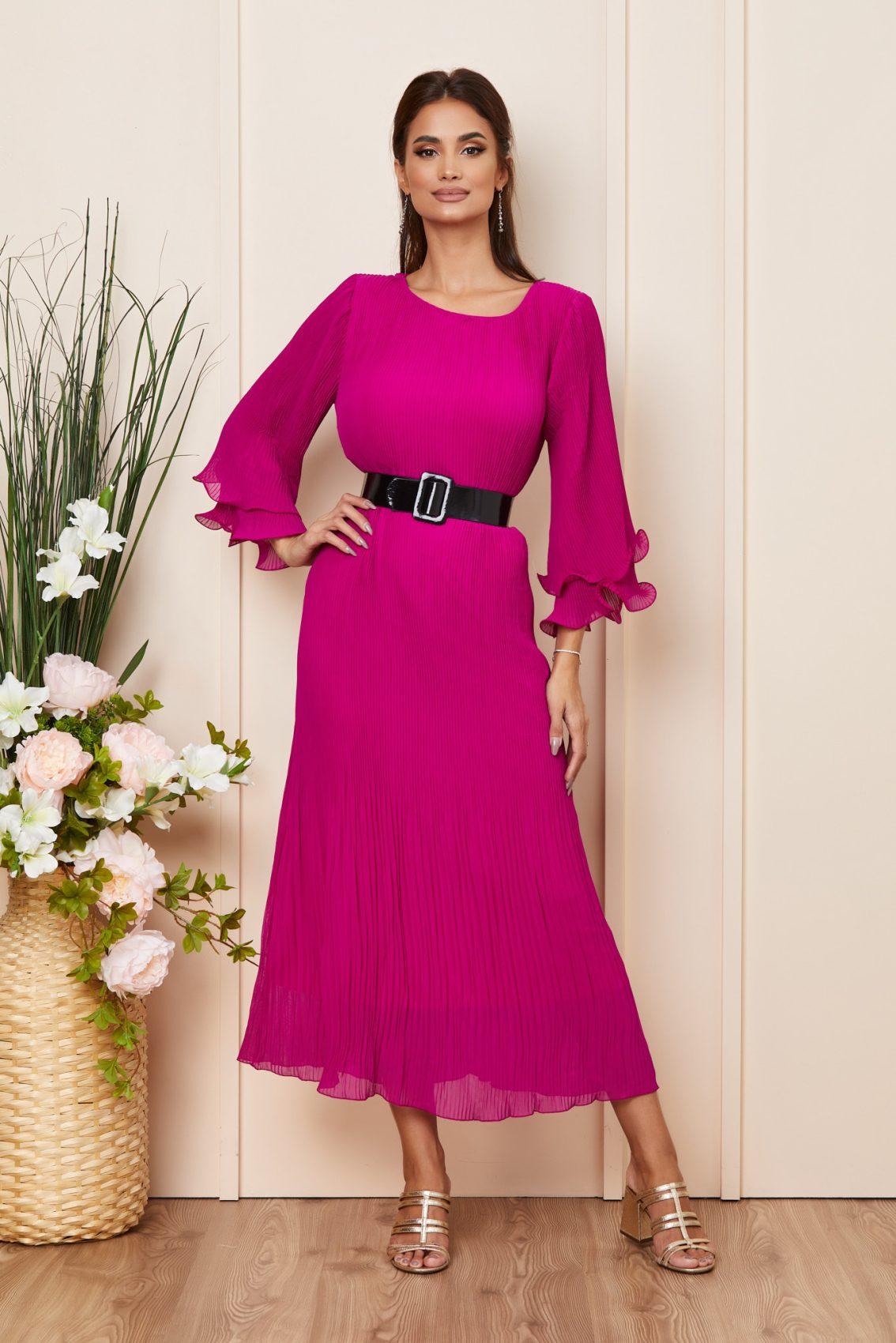 Φούξια Μίντι Φόρεμα Με Ζώνη Roxanne T3909 1
