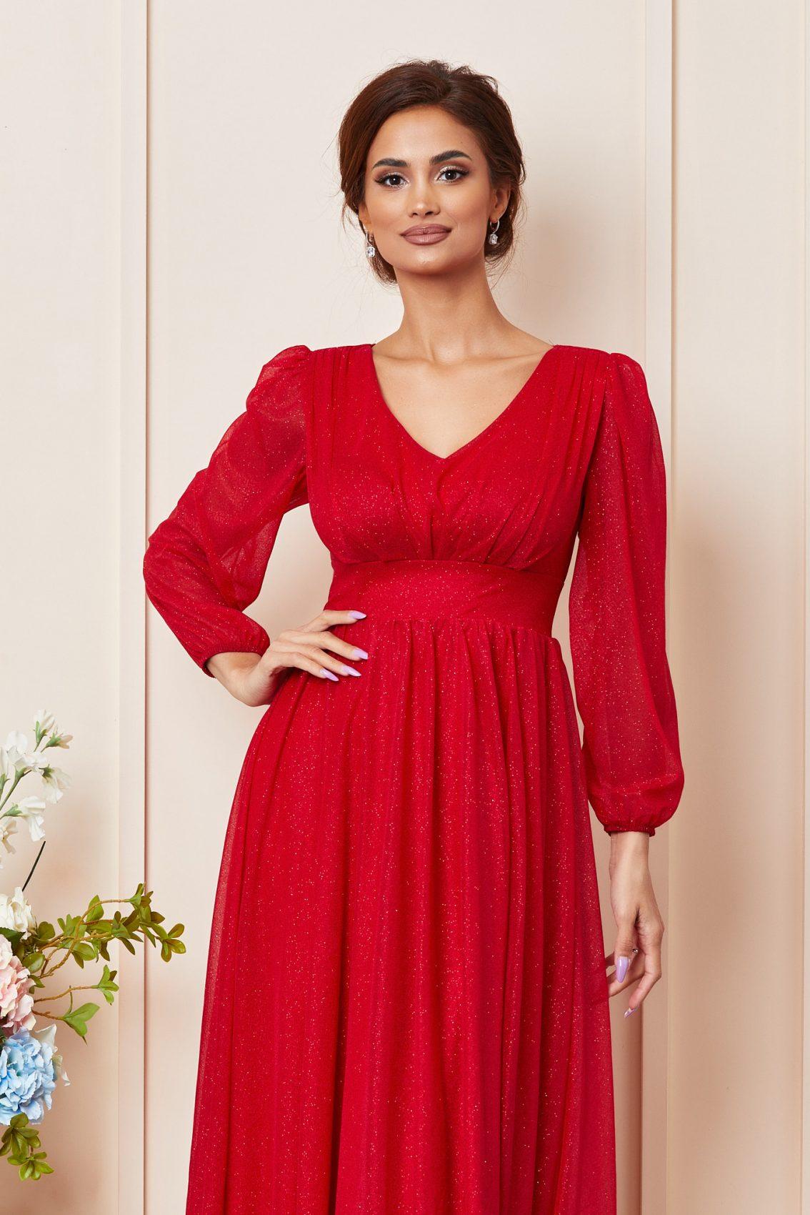 Κόκκινο Μίντι Αμπιγιέ Φόρεμα Wilma T3707 3