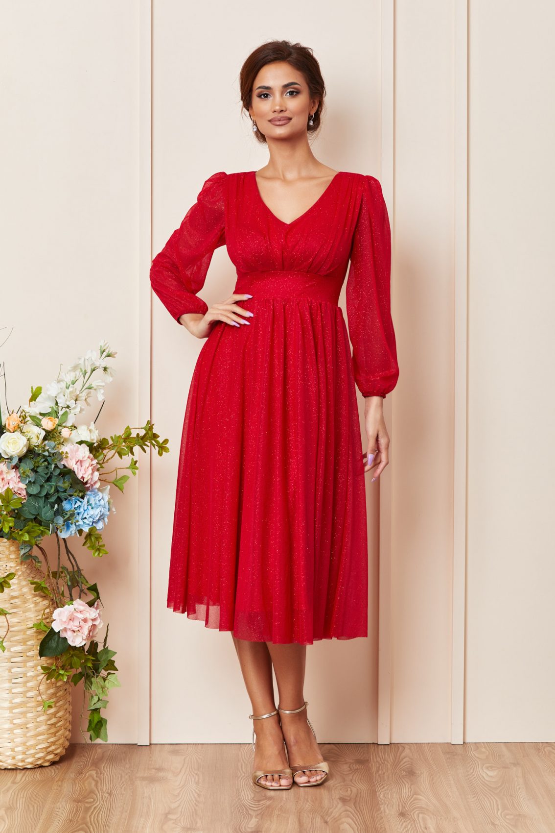 Κόκκινο Μίντι Αμπιγιέ Φόρεμα Wilma T3707 1