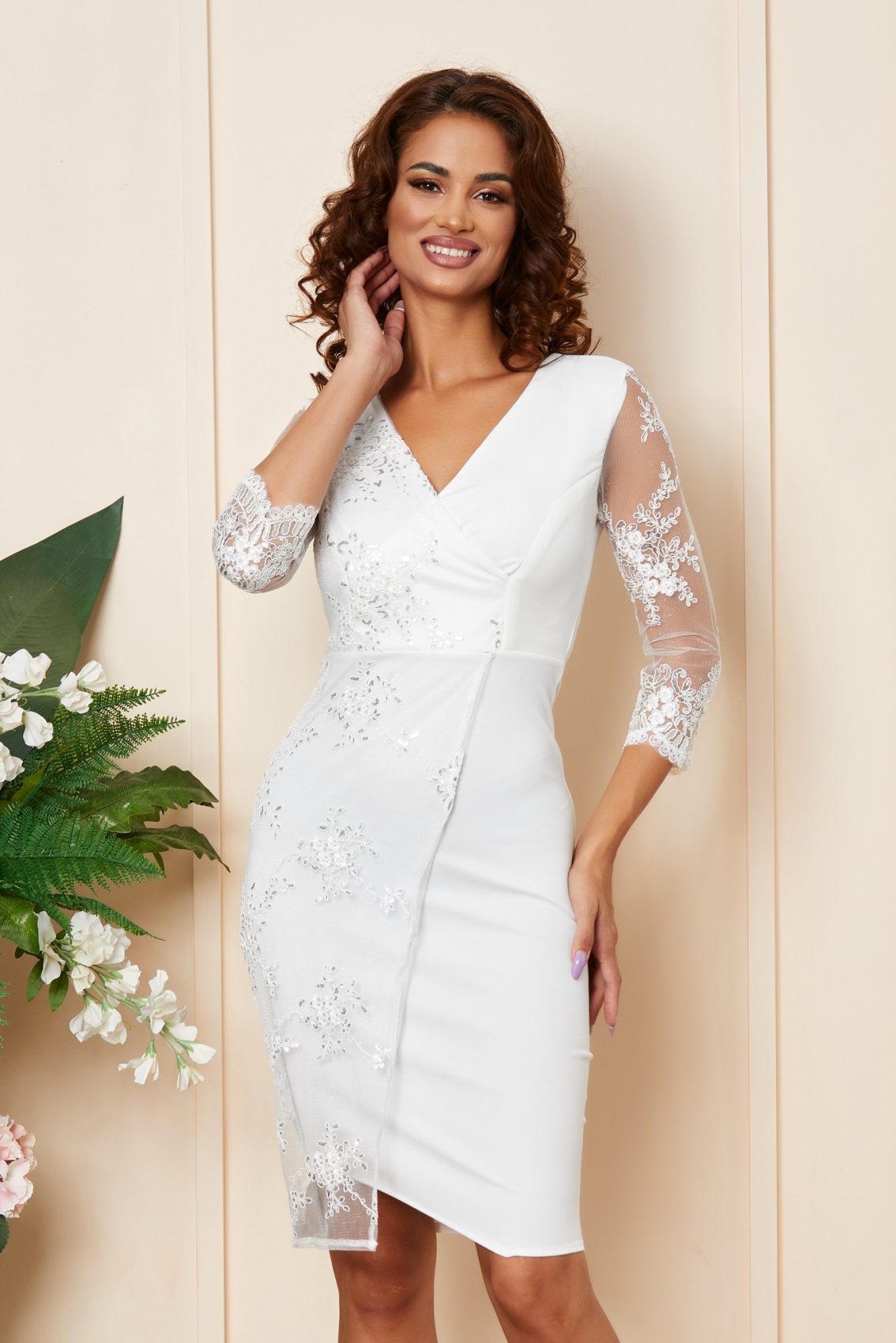 Λευκό Αμπιγιέ Κρουαζέ Φόρεμα Με Δαντέλα Verona A317 4