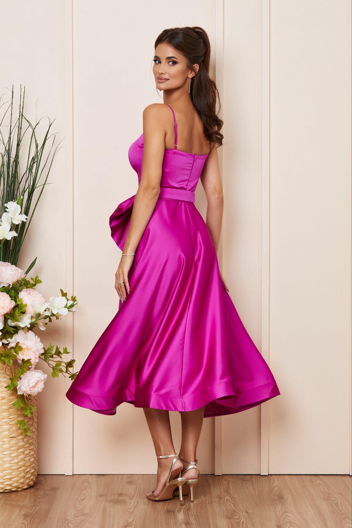 Φούξια Μίντι Σατέν Αμπιγιέ Φόρεμα Cherish T3861 2