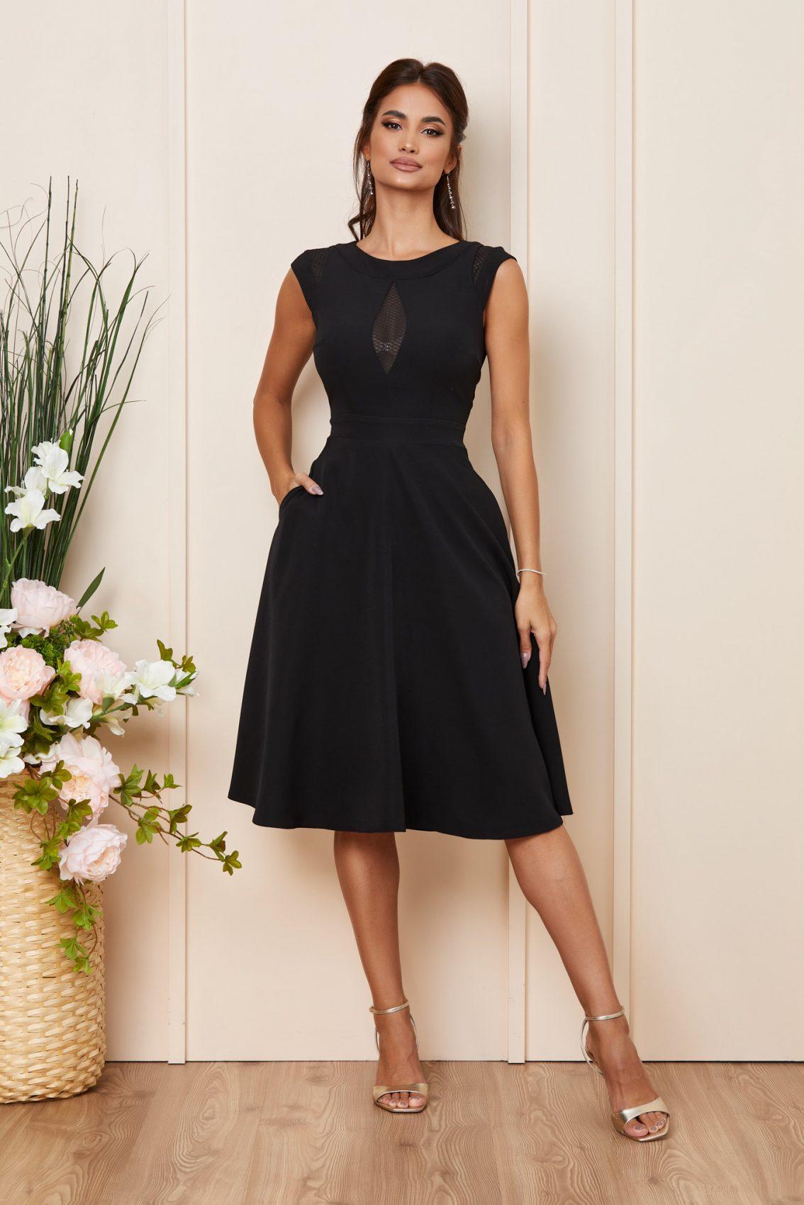 Μαύρο Μίντι Κλος Βραδινό Φόρεμα Lanna T3870 1