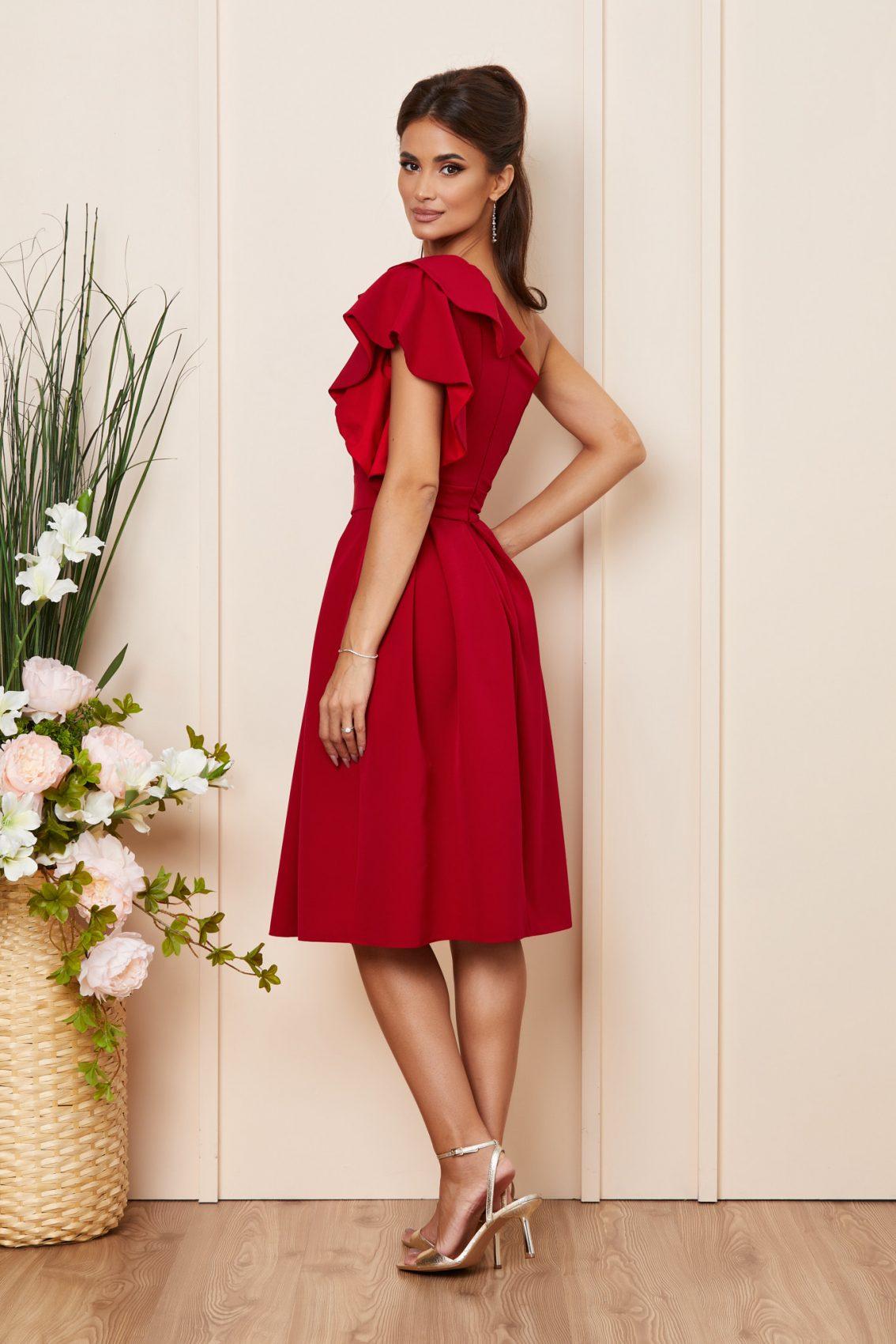Κόκκινο Μίντι Βραδινό Φόρεμα Με Βολάν Elodie T3877 2