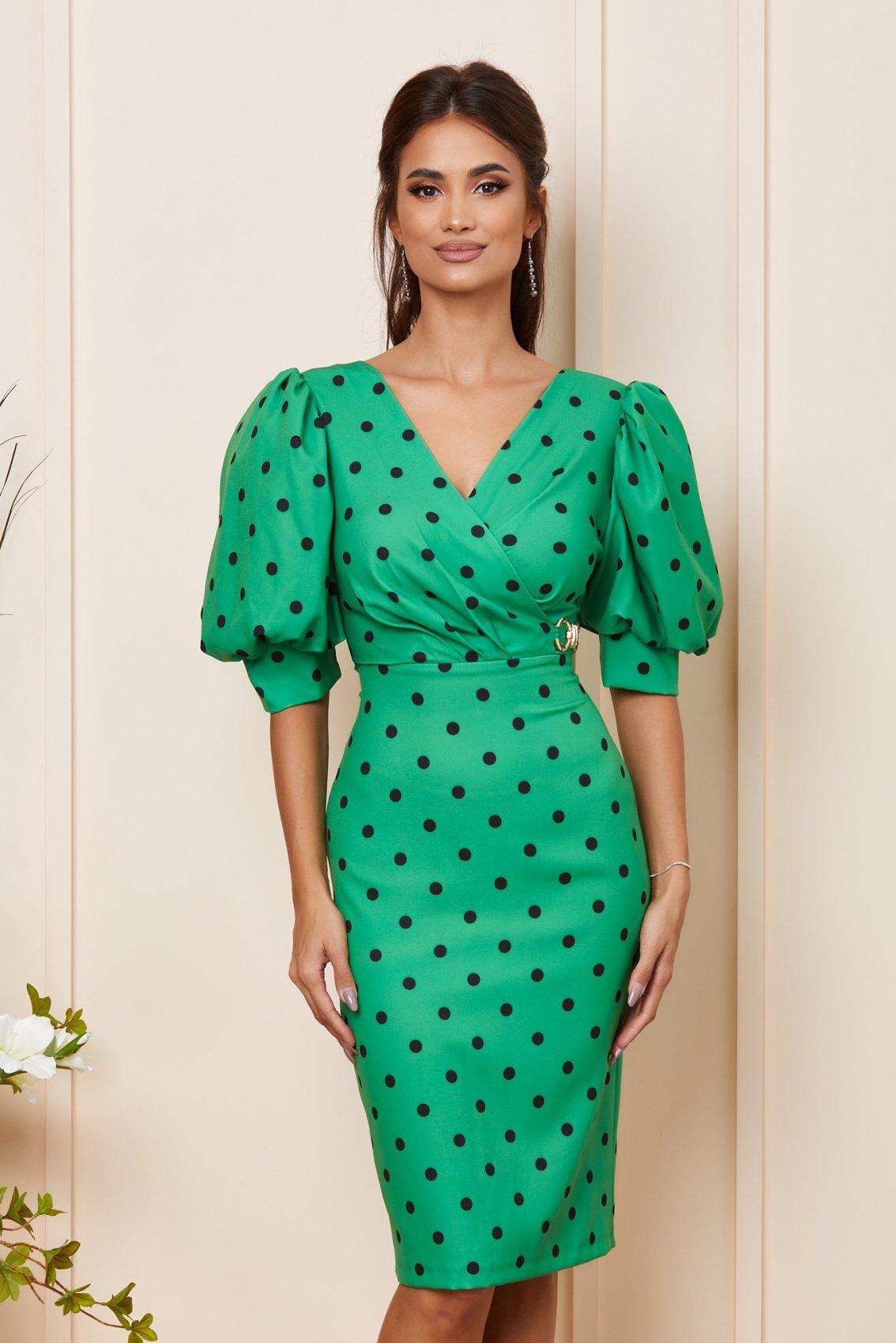 Πράσινο Πουά Μίντι Βραδινό Φόρεμα Katie T3932 3