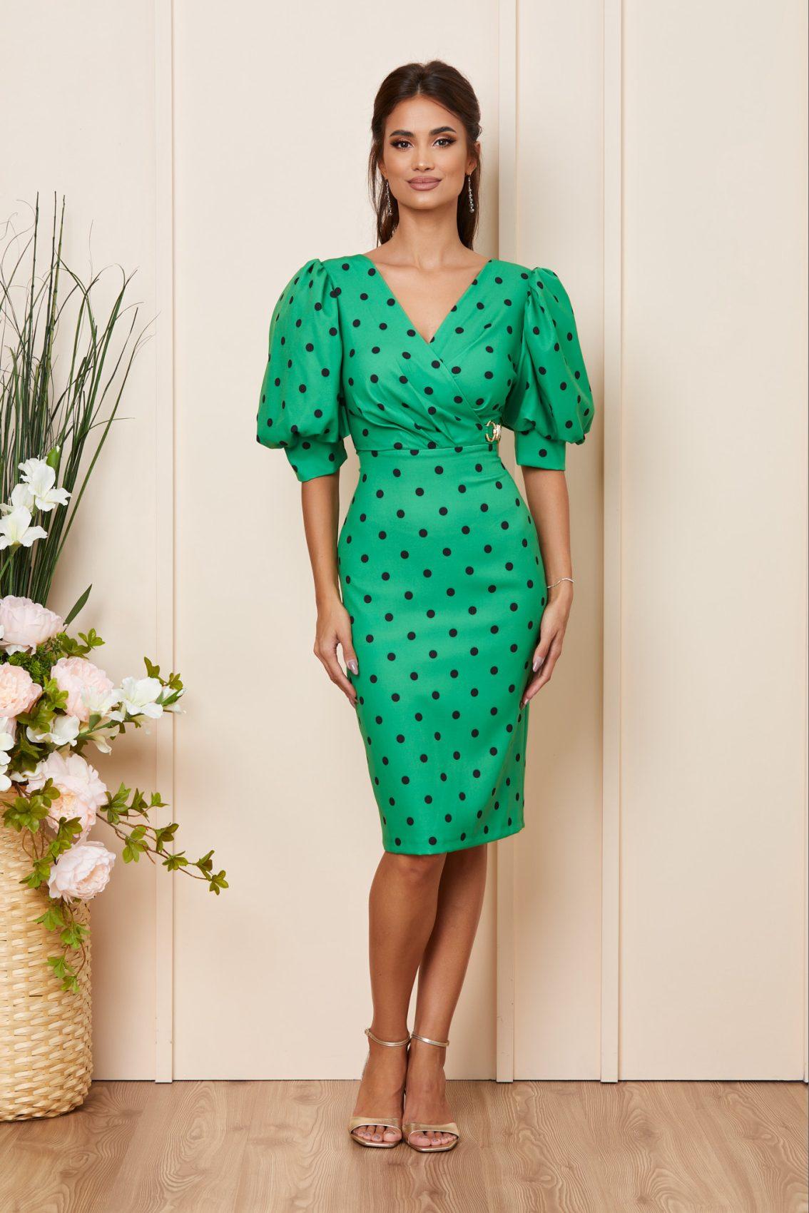 Πράσινο Πουά Μίντι Βραδινό Φόρεμα Katie T3932 1