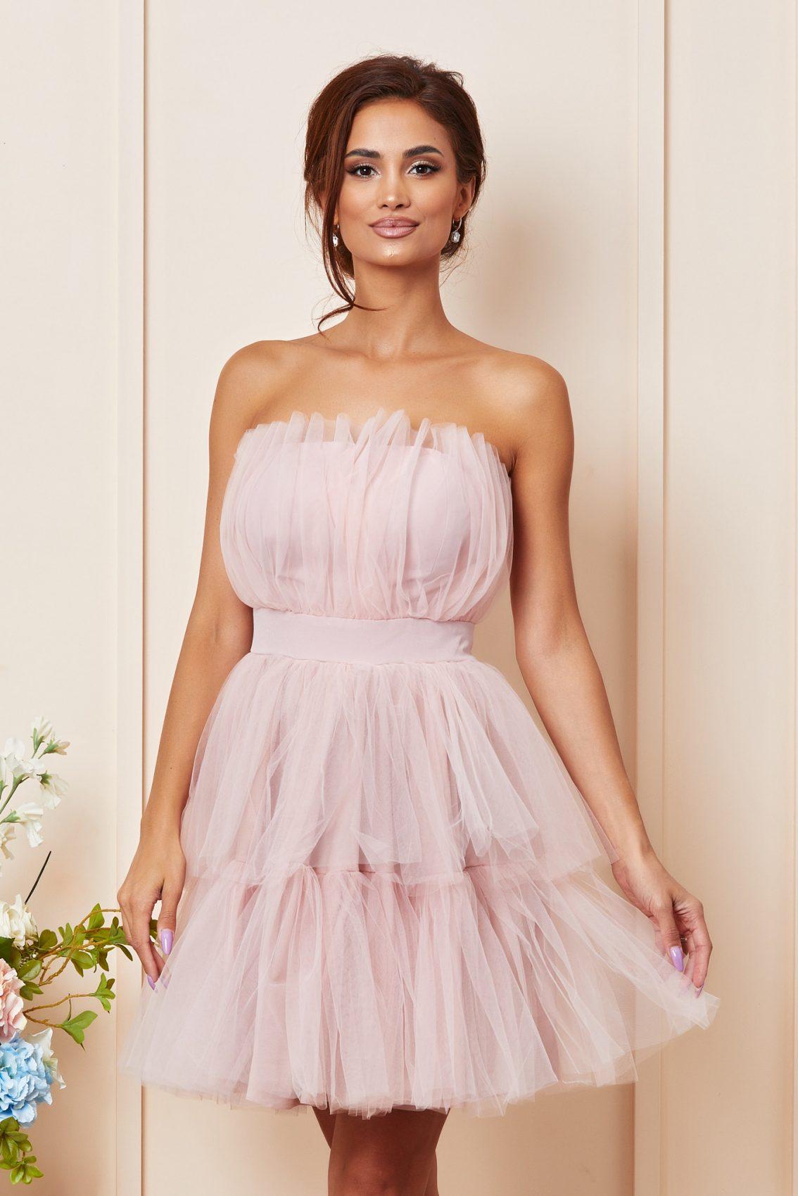 Ροζ Μίνι Αμπιγιέ Φόρεμα Princessa T3650 3