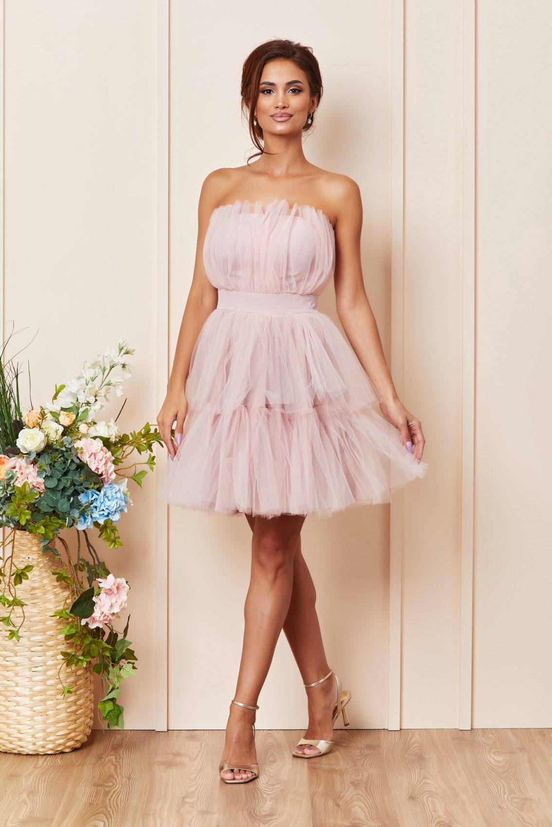 Ροζ Μίνι Αμπιγιέ Φόρεμα Princessa T3650 1