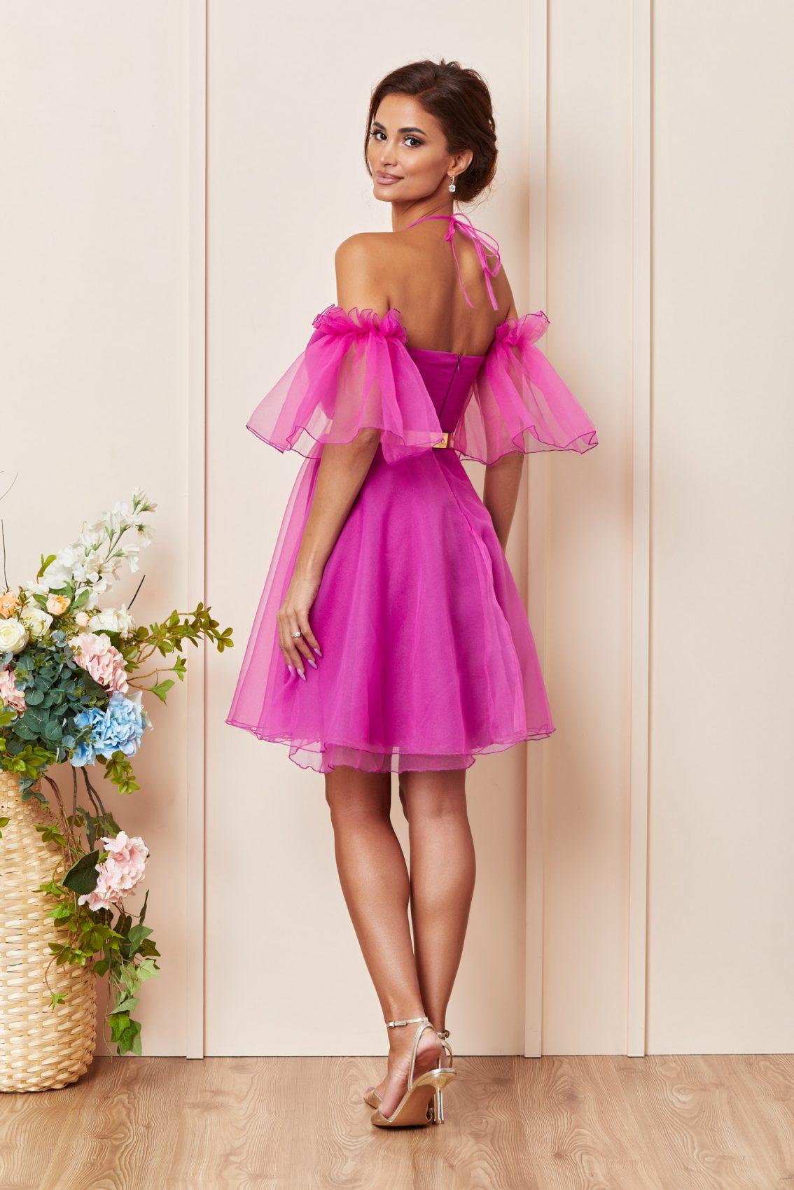 Φούξια Μίνι Στράπλες Αμπιγιέ Φόρεμα Wynona T3613 2