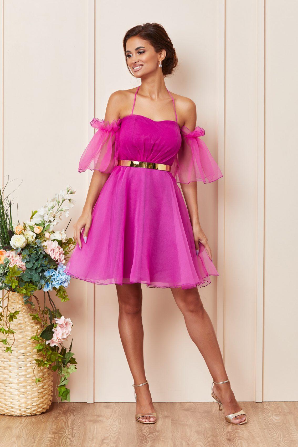 Φούξια Μίνι Στράπλες Αμπιγιέ Φόρεμα Wynona T3613 1