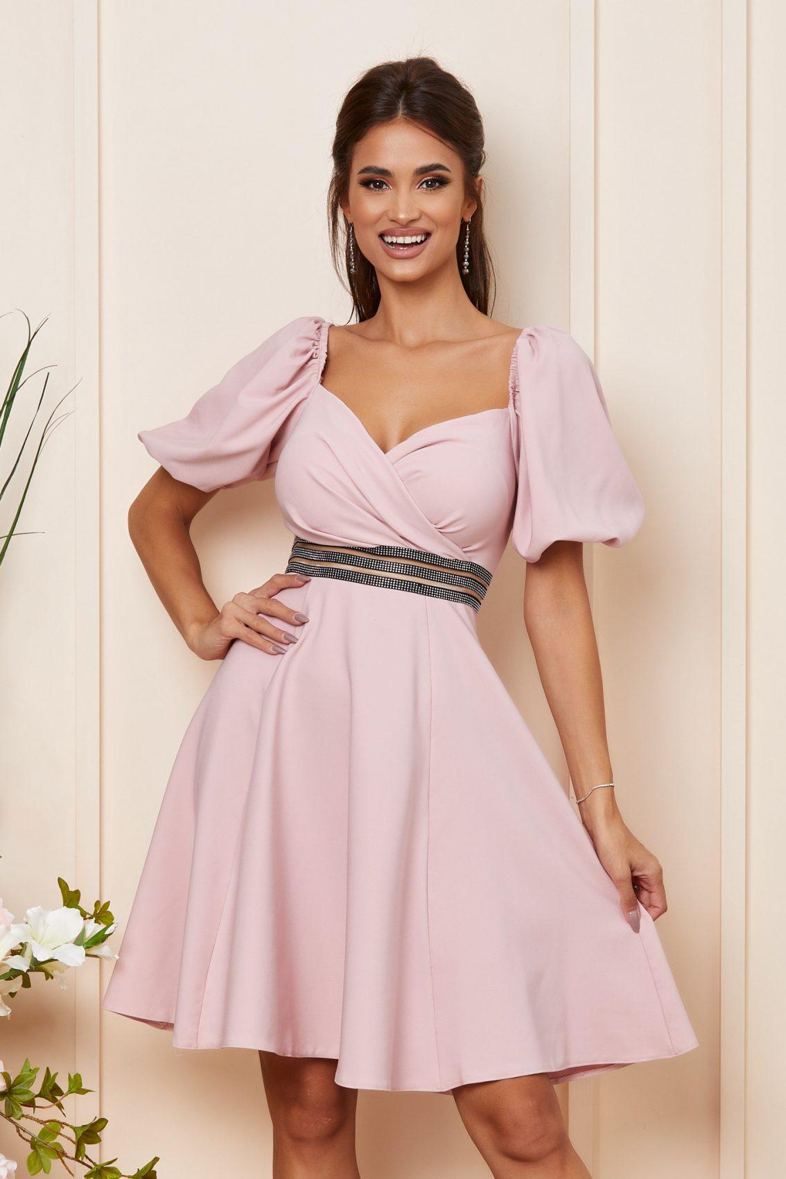 Ροζ Μίνι Βραδινό Φόρεμα Με Στρας Juana T3888 3