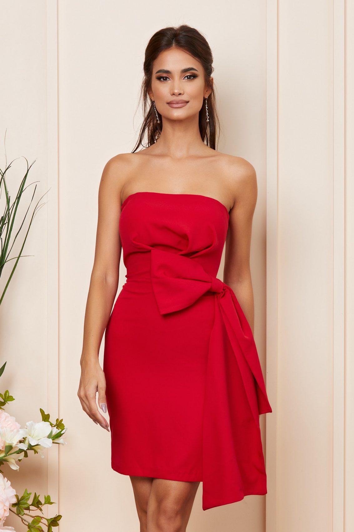 Κόκκινο Μίνι Στράπλες Αμπιγιέ Φόρεμα Connie T3894 3