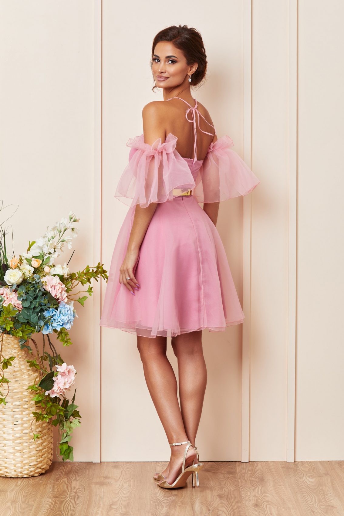 Ροζ Μίνι Στράπλες Αμπιγιέ Φόρεμα Wynona T3610 2