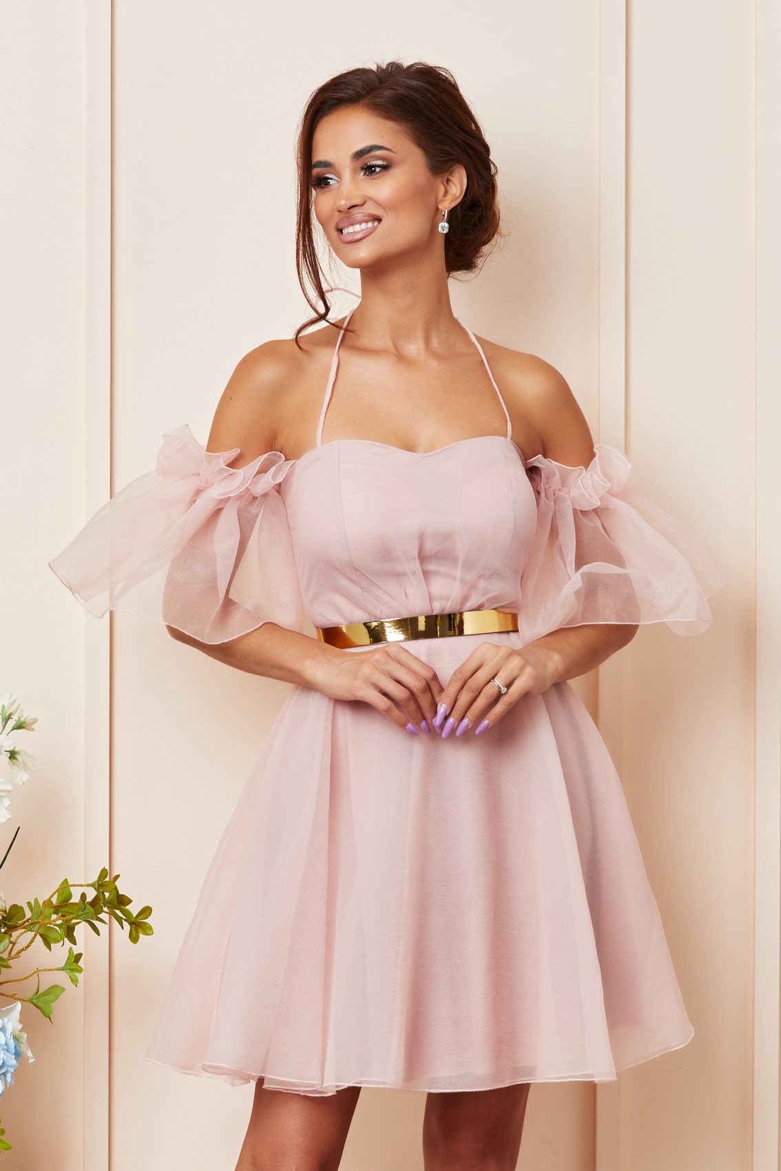 Μίνι Ροζ Στράπλες Αμπιγιέ Φόρεμα Wynona T3611 3