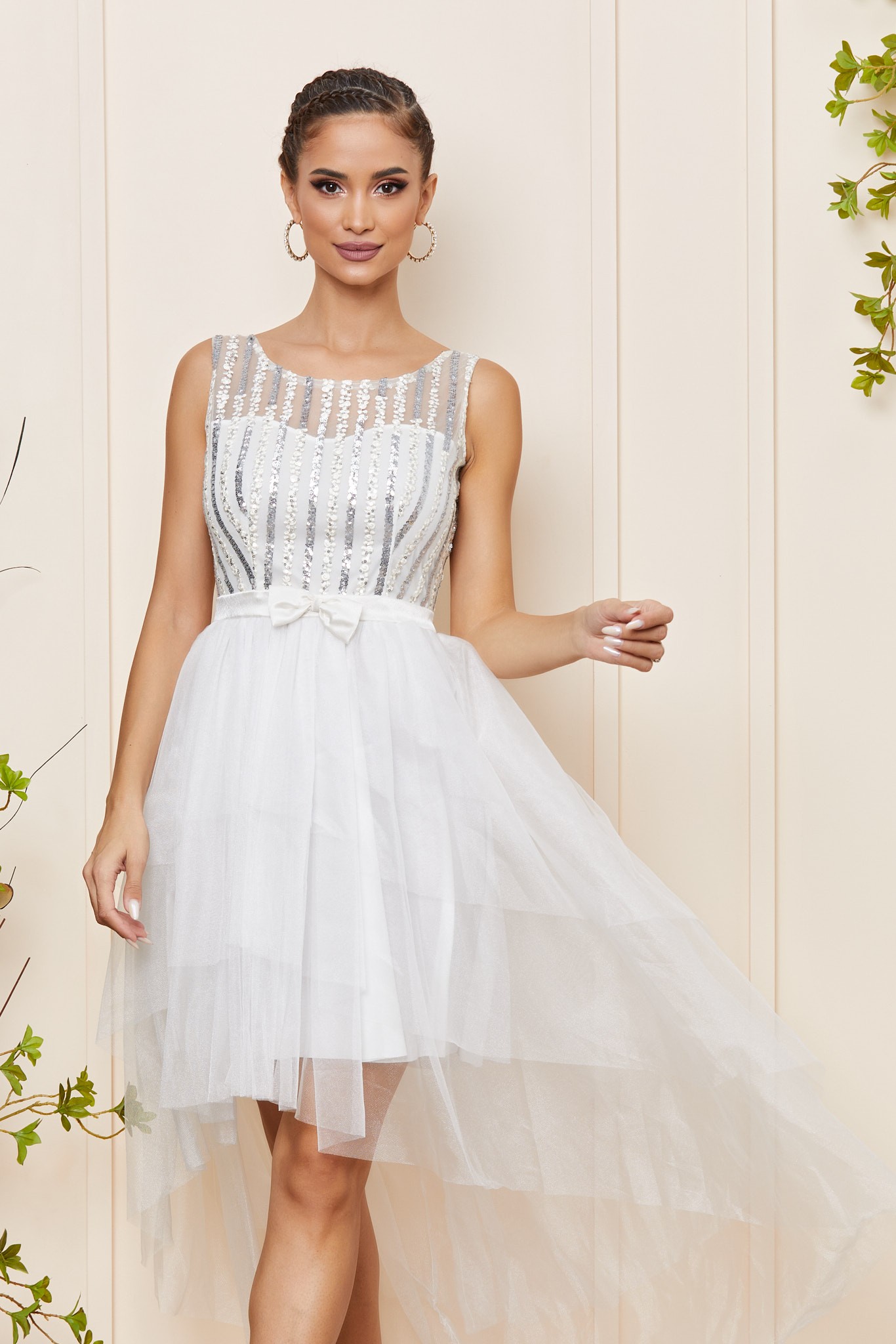 Λευκό Αμπιγιέ Ασύμμετρο Φόρεμα Dhalia T4118 3