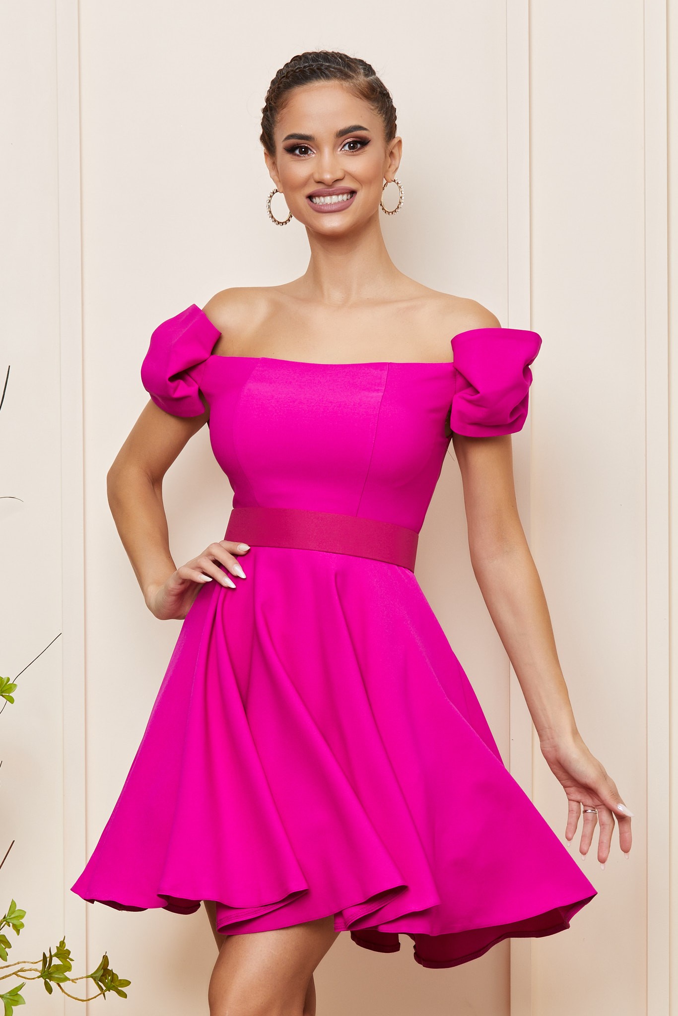 Φούξια Μίνι Αμπιγιέ Φόρεμα Sidonia T4102 3