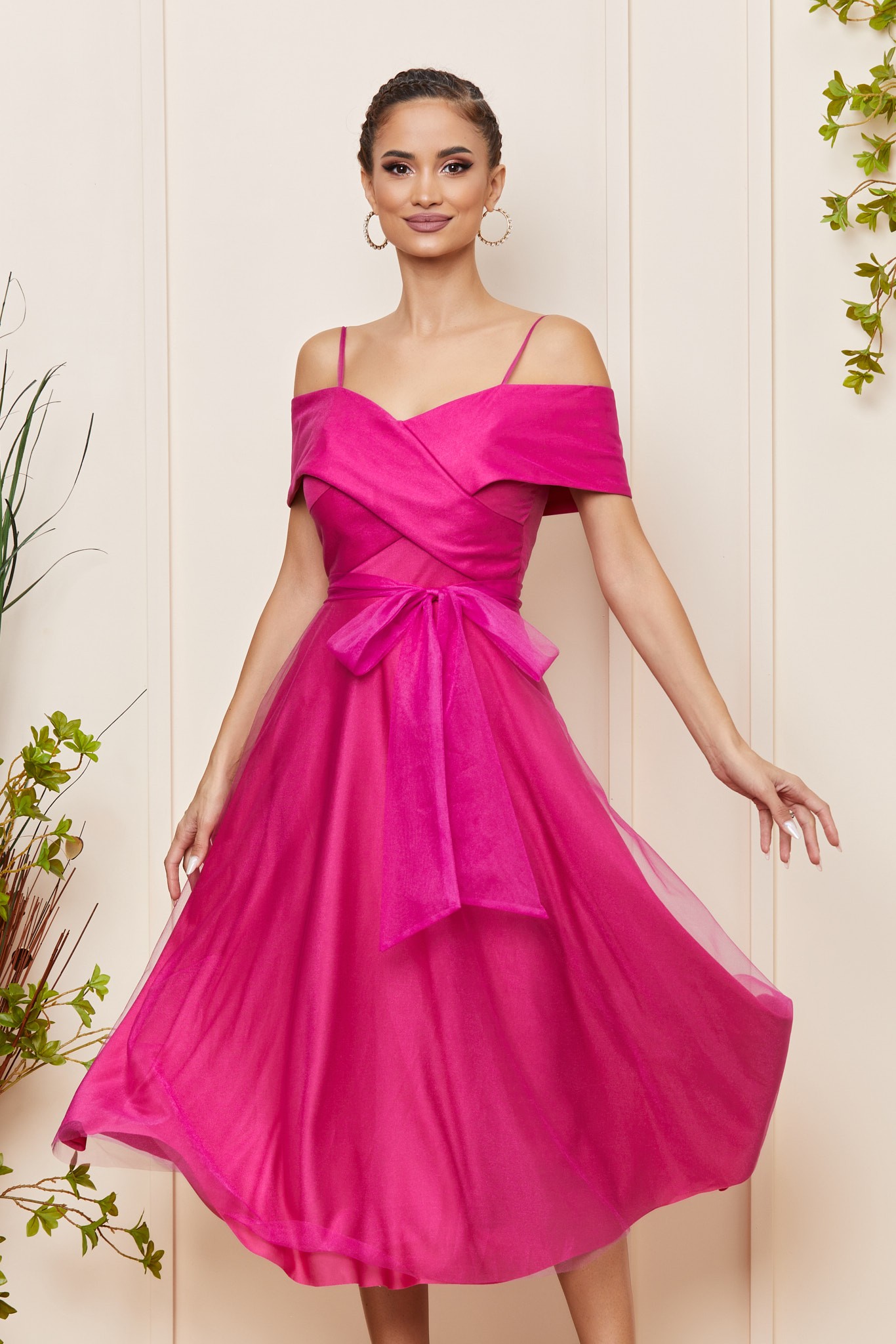 Φούξια Μίντι Βραδινό Φόρεμα Sugar T4161 2