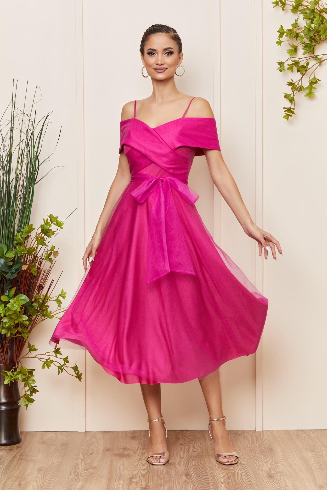 Φούξια Μίντι Βραδινό Φόρεμα Sugar T4161 1