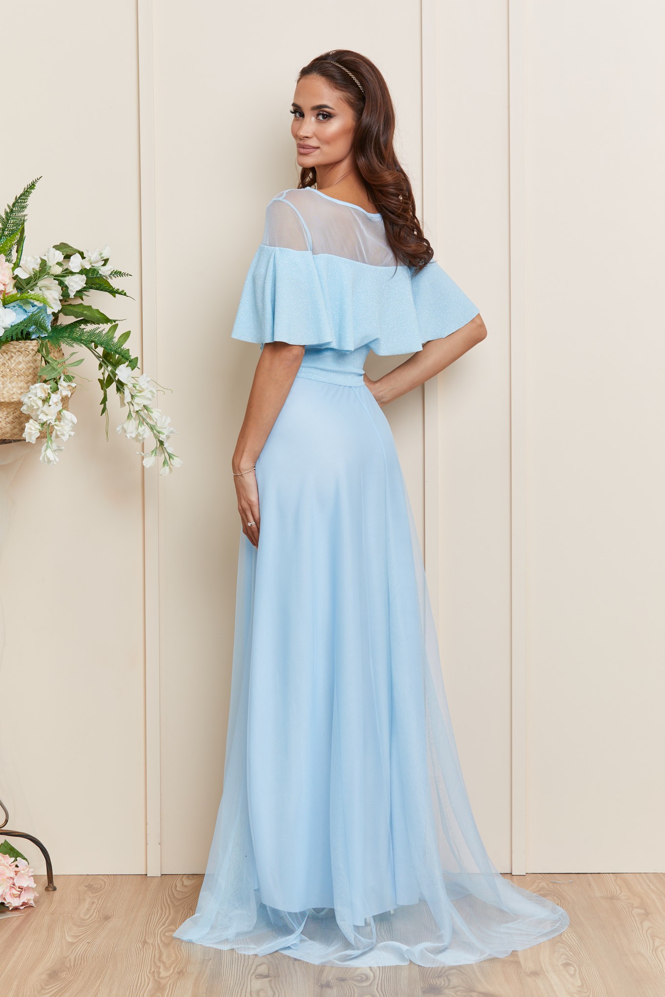 Γαλάζιο Μάξι Βραδινό Φόρεμα Adellya T4029 2