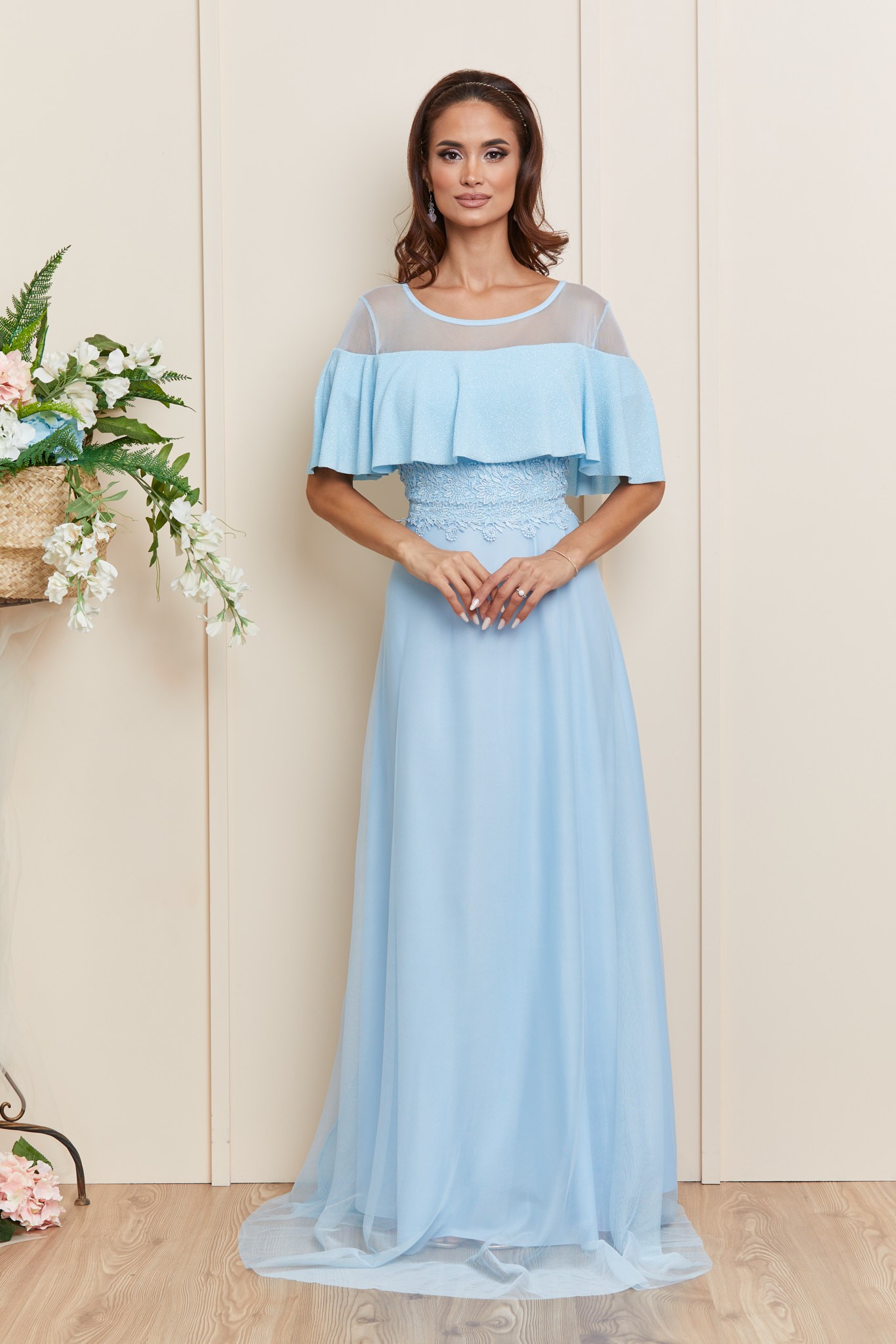 Γαλάζιο Μάξι Βραδινό Φόρεμα Adellya T4029 1