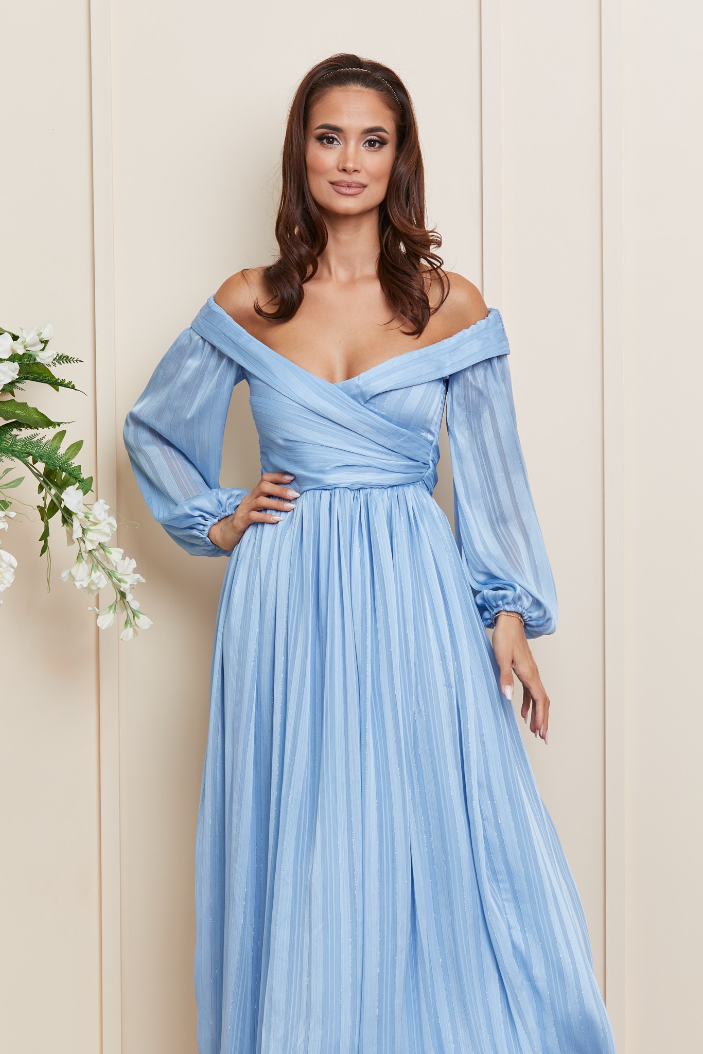Γαλάζιο Μάξι Αμπιγιέ Φόρεμα Sensual T4054 3