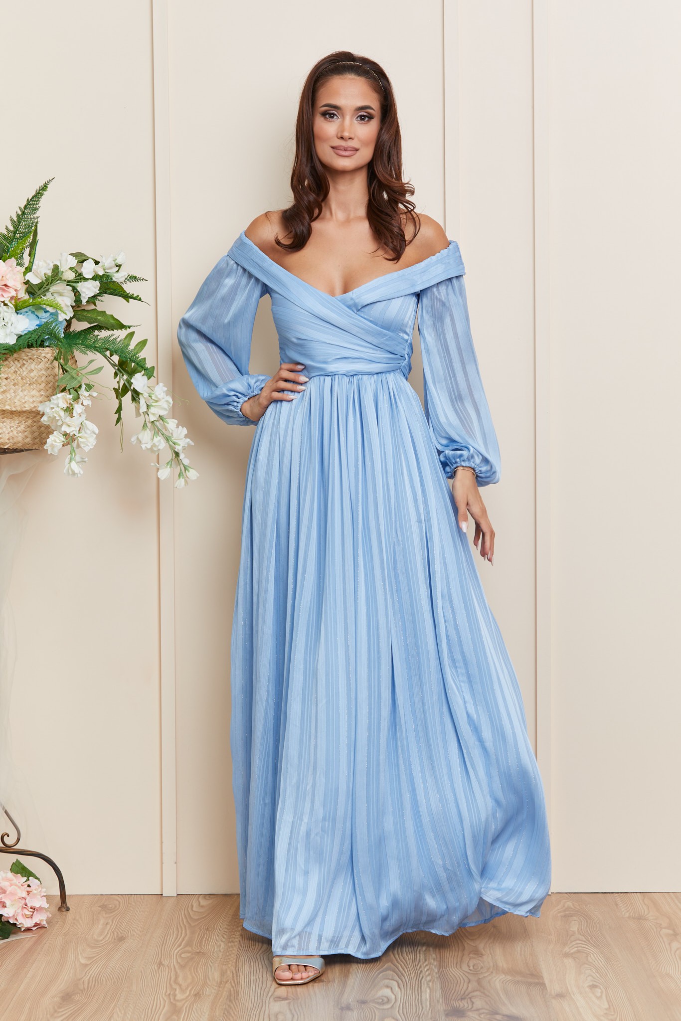 Γαλάζιο Μάξι Αμπιγιέ Φόρεμα Sensual T4054 1