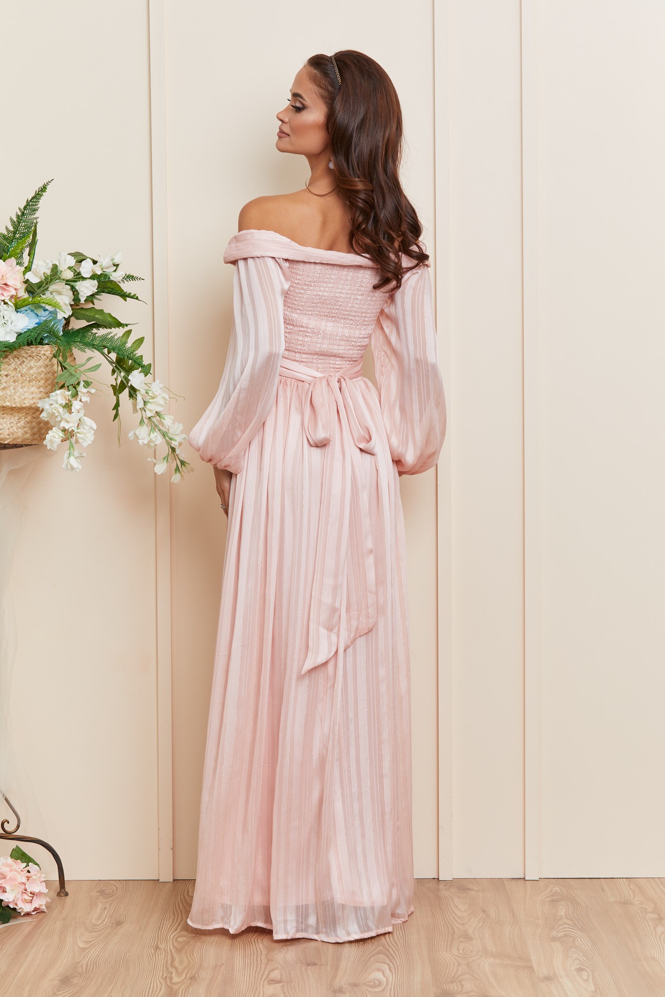 Ροζ Μάξι Αμπιγιέ Φόρεμα Sensual T4055 2