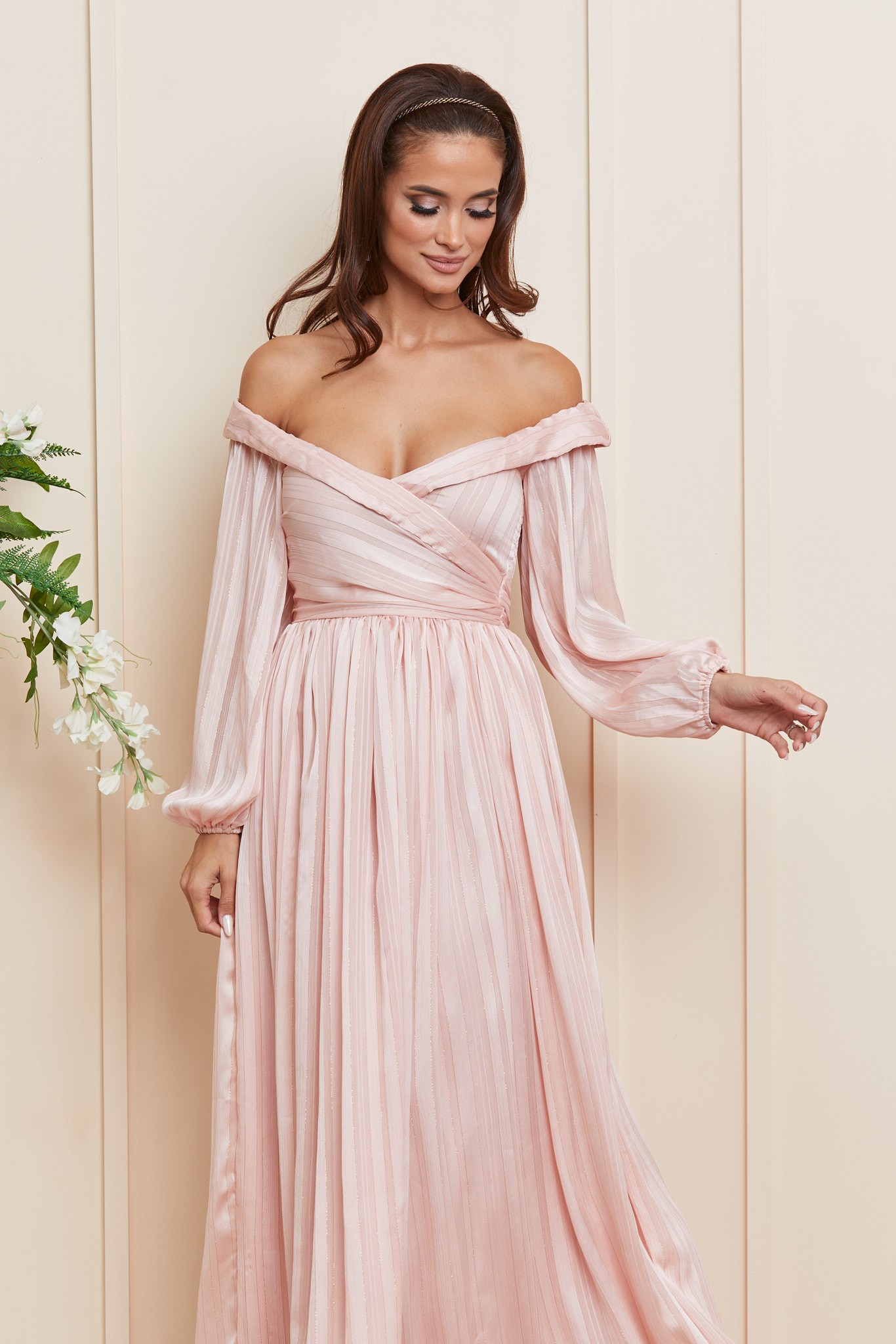 Ροζ Μάξι Αμπιγιέ Φόρεμα Sensual T4055 3