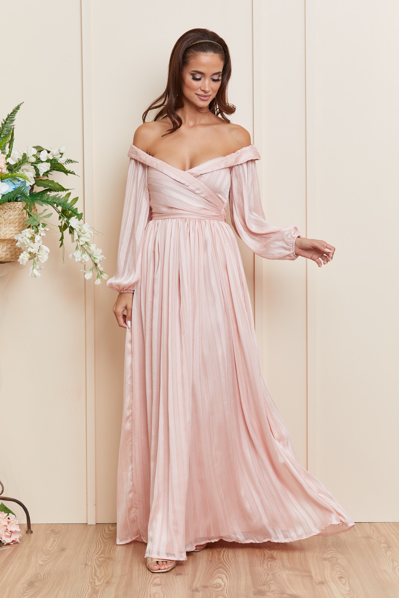 Ροζ Μάξι Αμπιγιέ Φόρεμα Sensual T4055 1