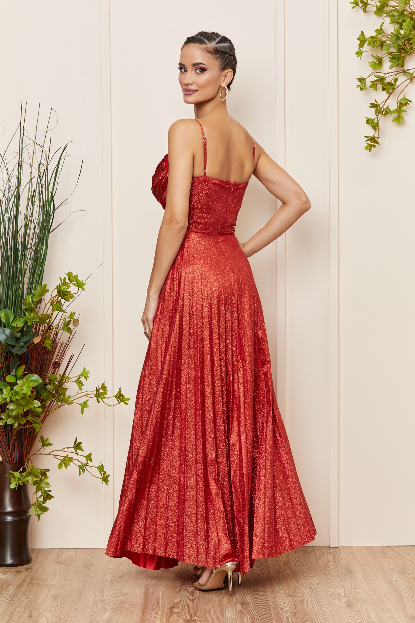 Κόκκινο Μάξι Πλισέ Αμπιγιέ Φόρεμα Regina T4081 2