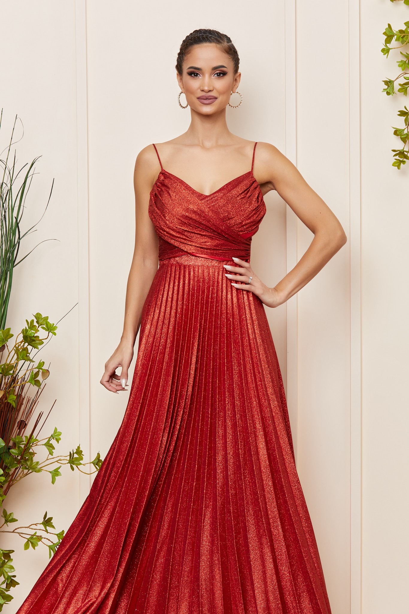 Κόκκινο Μάξι Πλισέ Αμπιγιέ Φόρεμα Regina T4081 3
