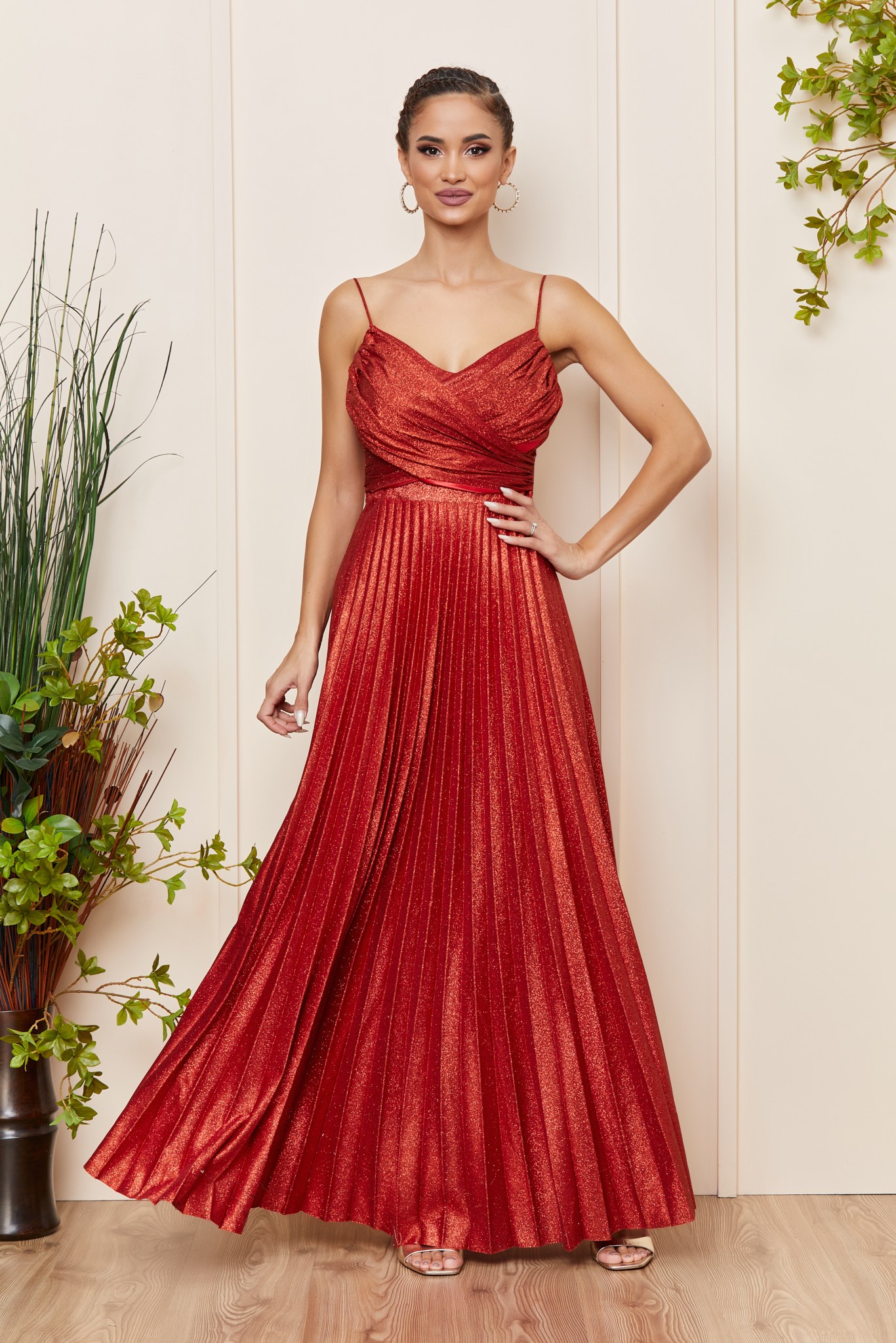 Κόκκινο Μάξι Πλισέ Αμπιγιέ Φόρεμα Regina T4081 1