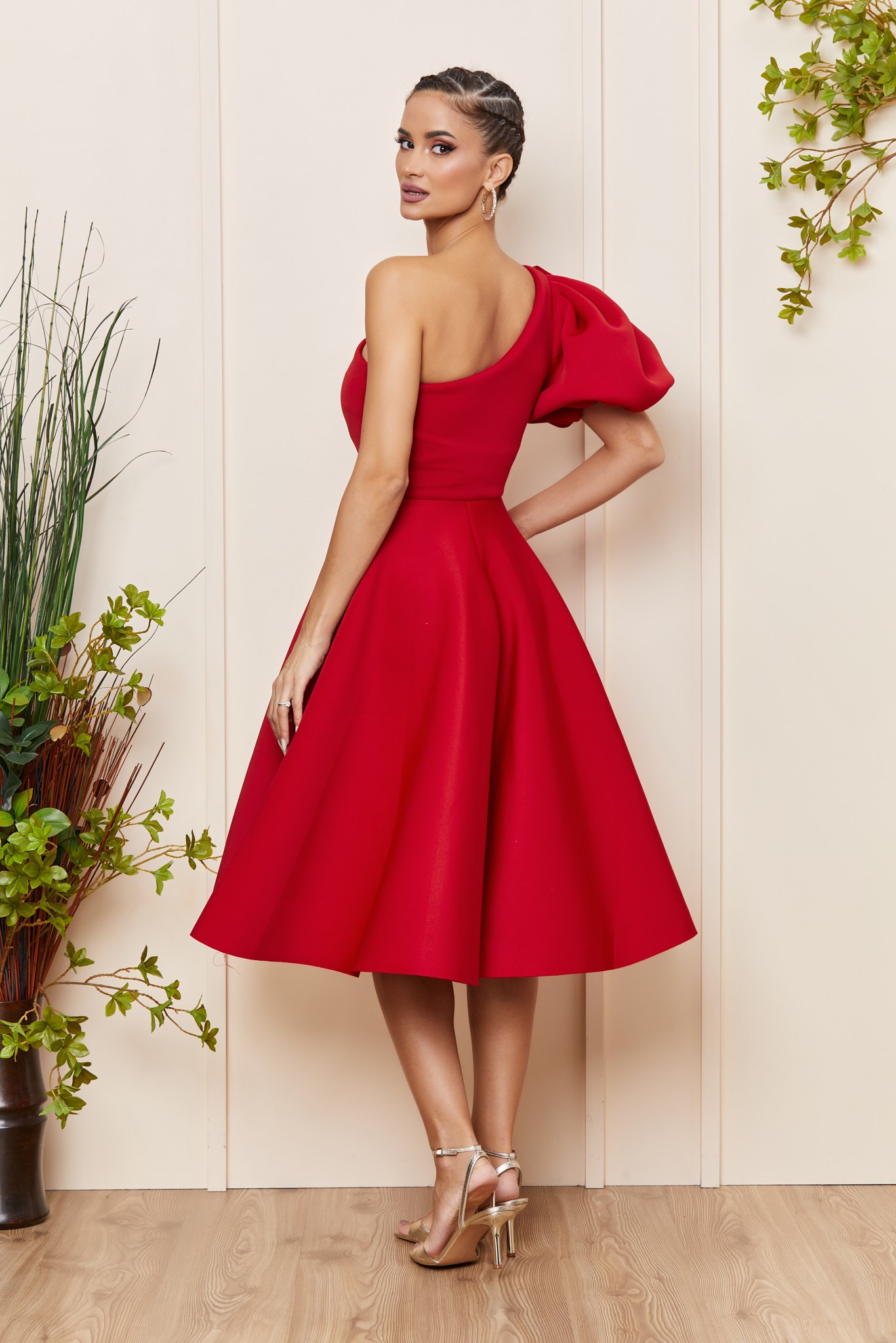 Κόκκινο Μίντι Αμπιγιέ Κλος Φόρεμα Beverlly T4163 2