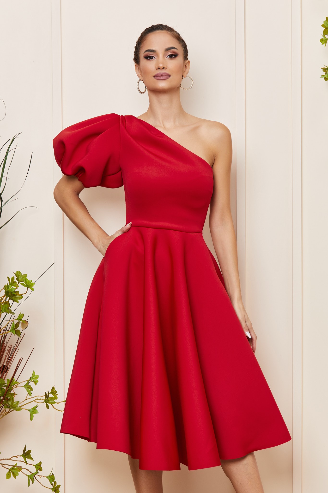 Κόκκινο Μίντι Αμπιγιέ Κλος Φόρεμα Beverlly T4163 3