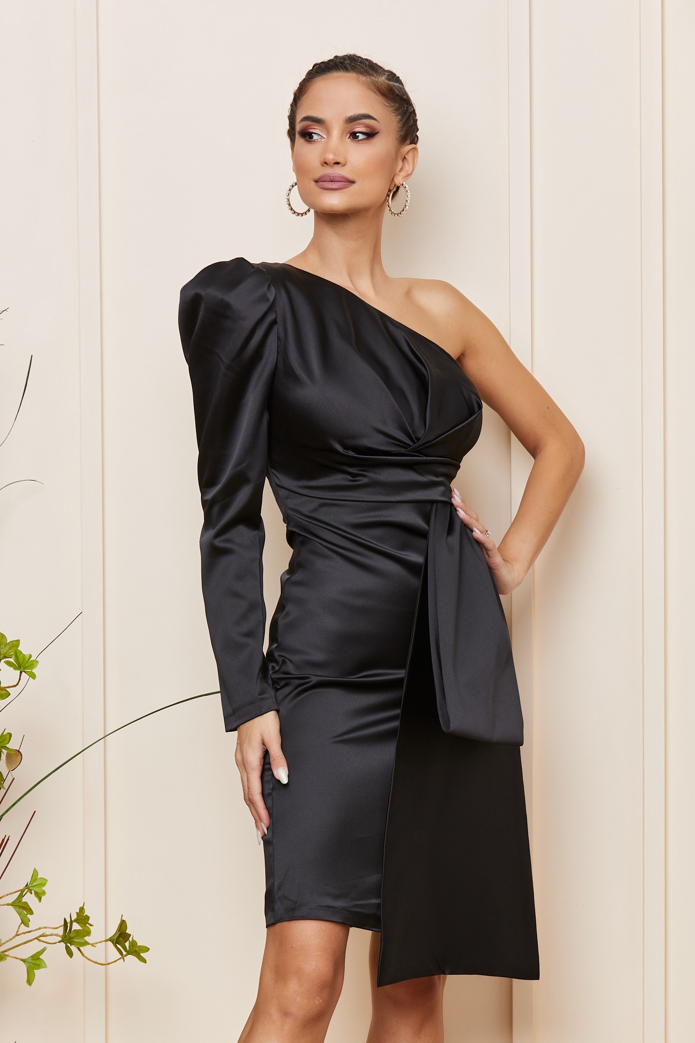 Μαύρο Αμπιγιέ Φόρεμα Με Ένα Μανίκι Ethel T4149 3