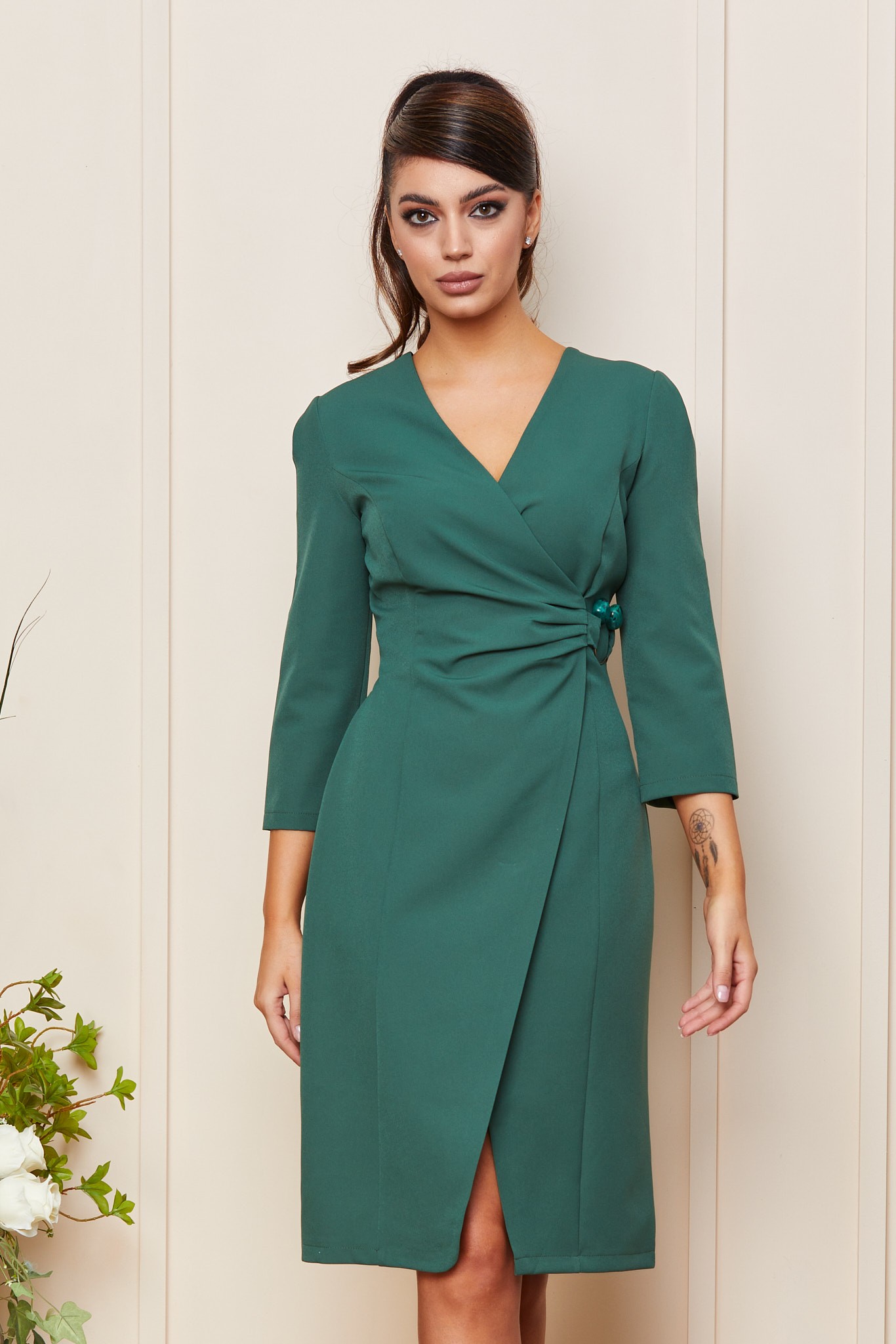 Πράσινο Μίντι Κρουαζέ Βραδινό Φόρεμα Zina T4215 3