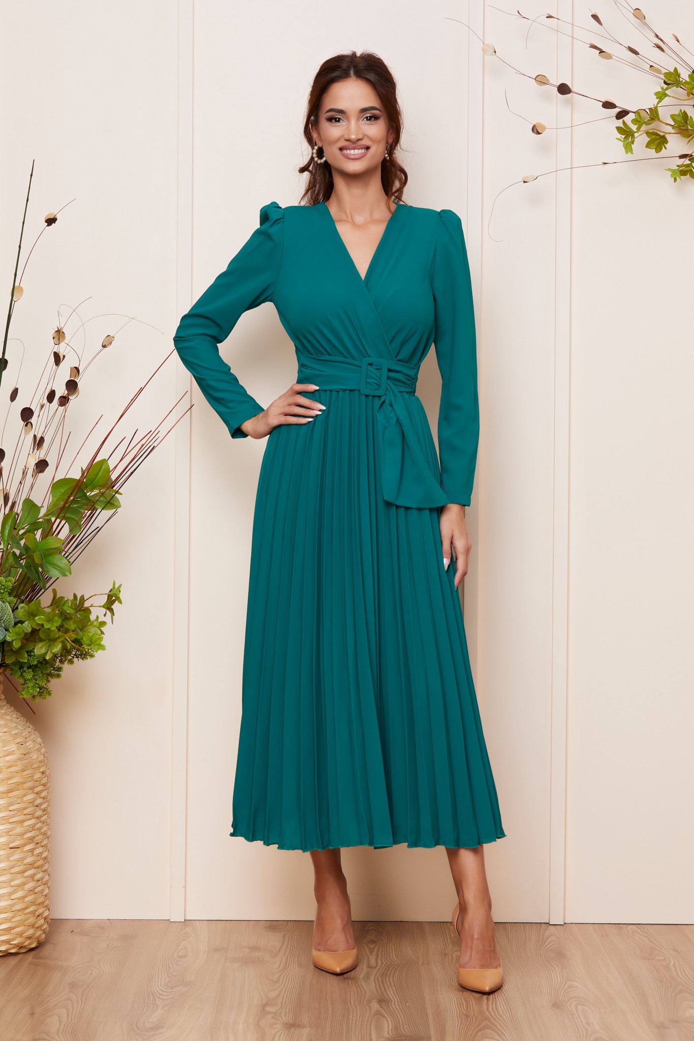 Πράσινο Μίντι Κρουαζέ Φόρεμα Iris T1455 1