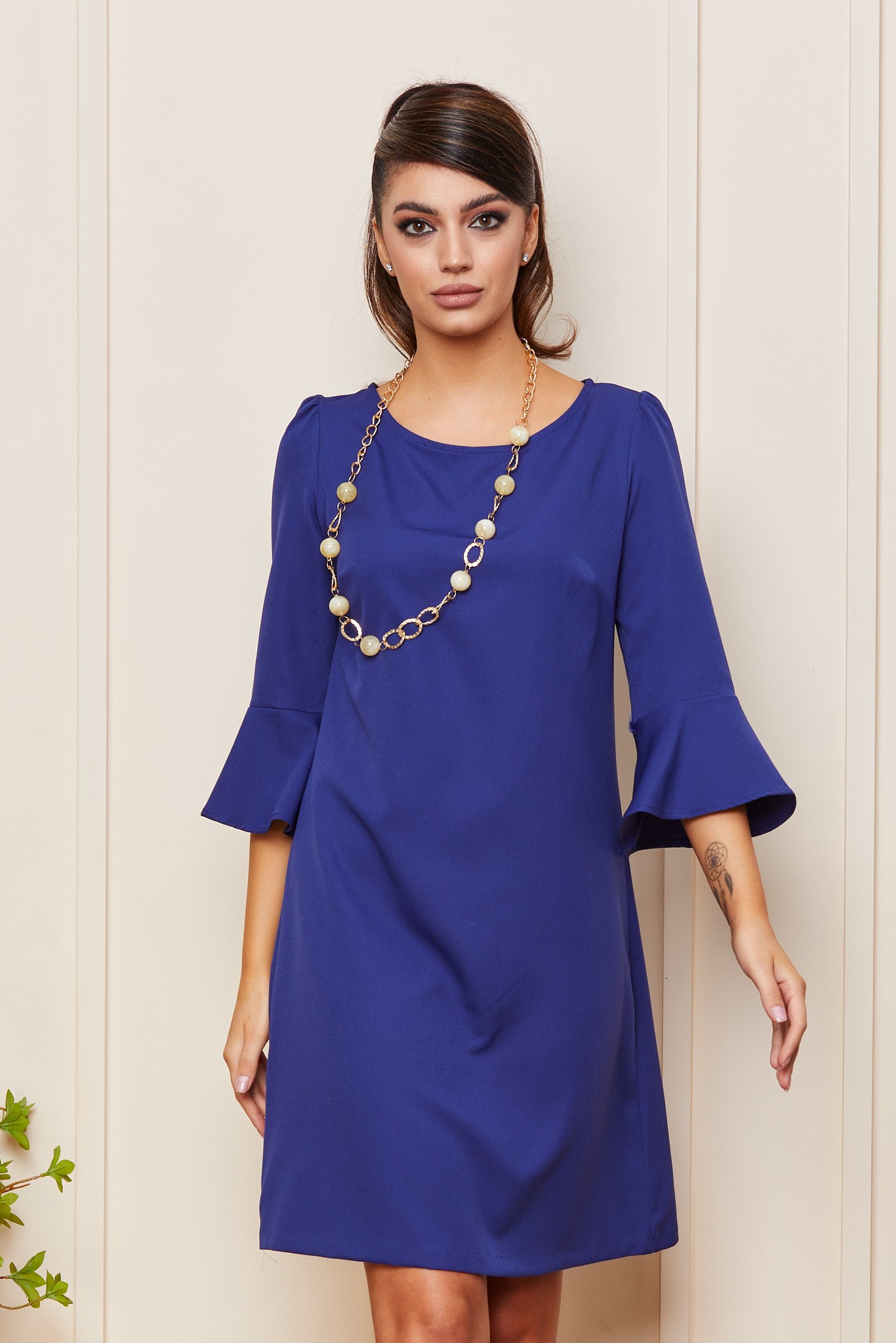 Μπλε Καθημερινό Φόρεμα Με Κολιέ Claudette T4189 3
