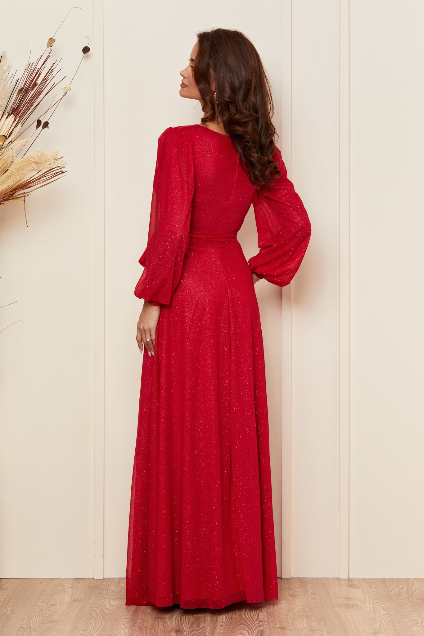Κόκκινο Μάξι Βραδινό Κρουαζέ Φόρεμα Ophelia T3003 2