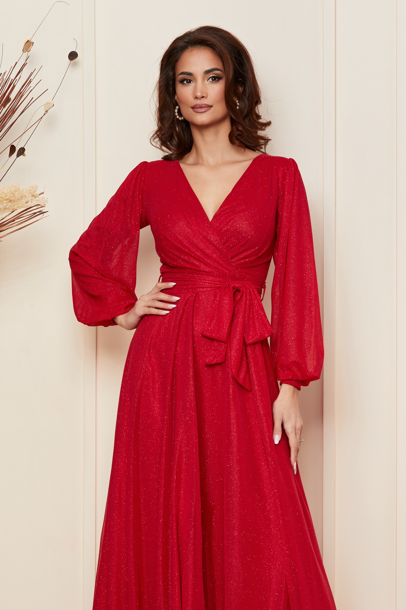 Κόκκινο Μάξι Βραδινό Κρουαζέ Φόρεμα Ophelia T3003 3