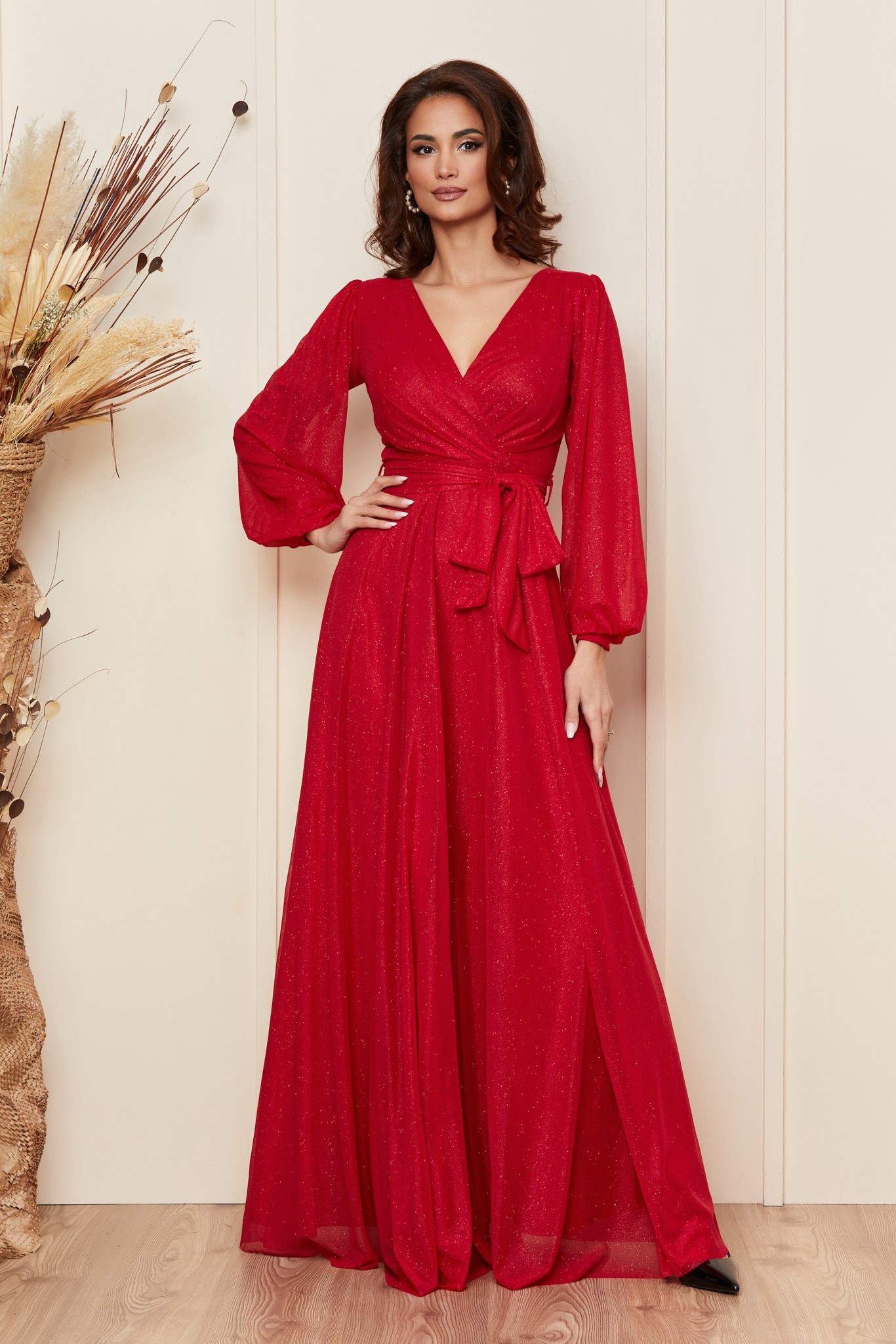 Κόκκινο Μάξι Βραδινό Κρουαζέ Φόρεμα Ophelia T3003 1