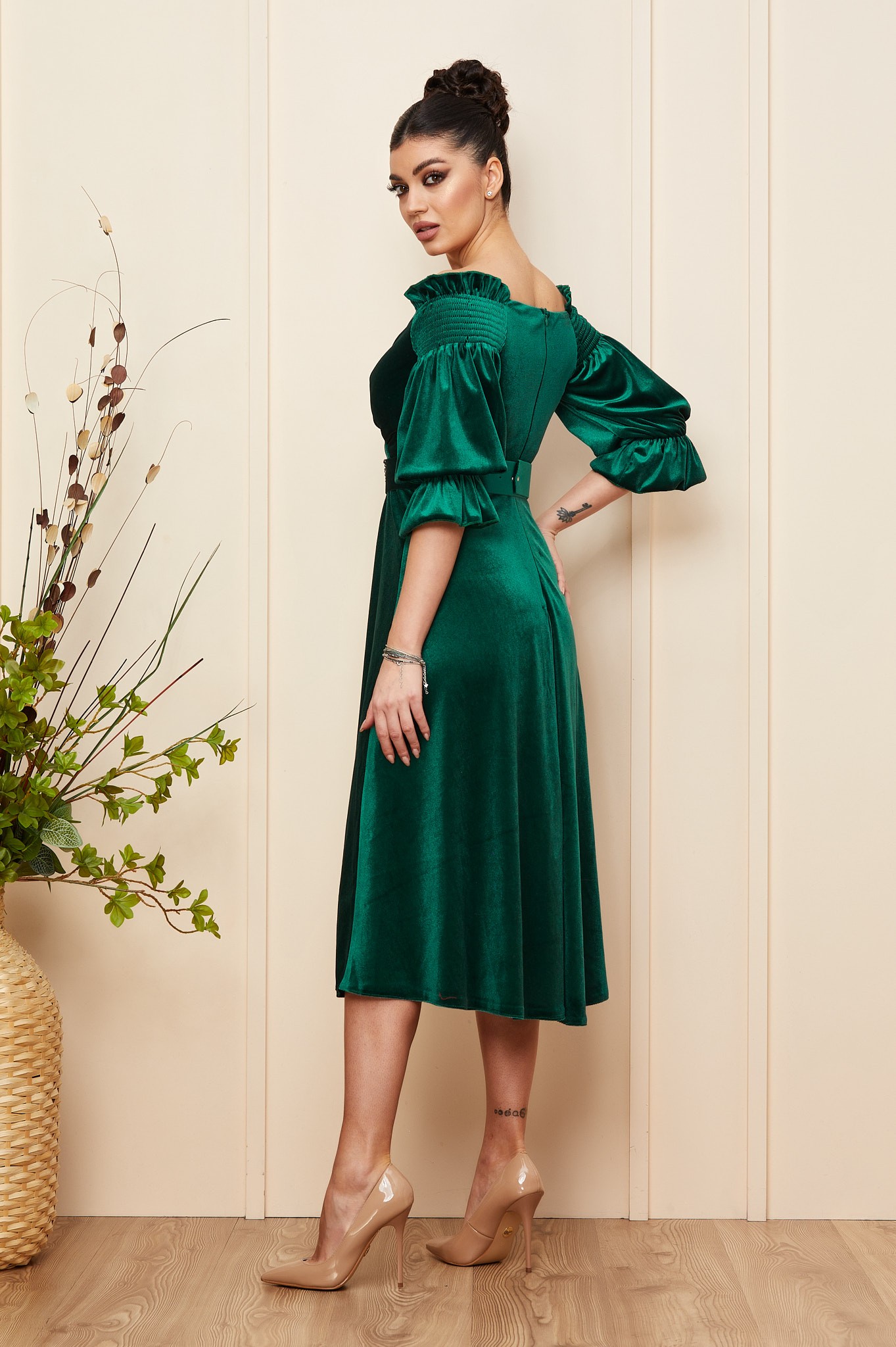 Πράσινο Φόρεμα Από Βελούδο Eliodora 8841 3