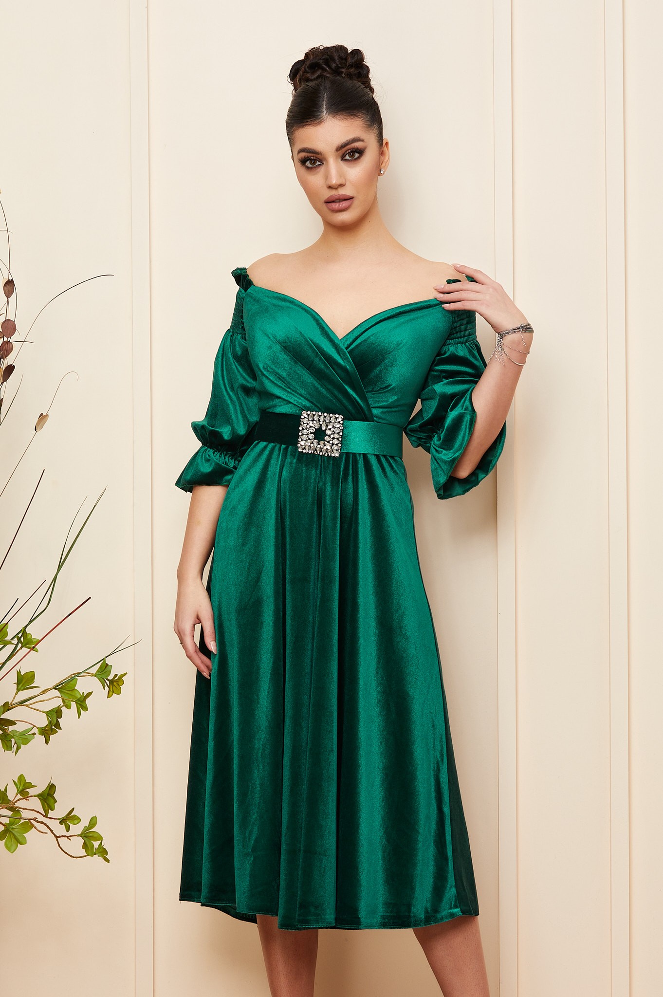 Πράσινο Φόρεμα Από Βελούδο Eliodora 8841 1