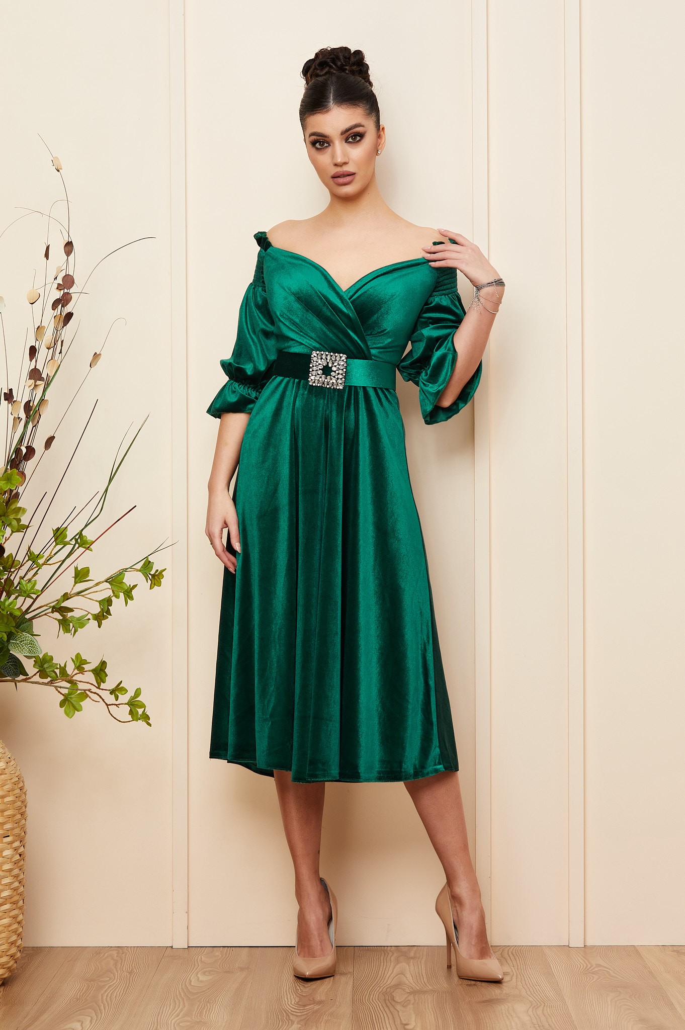 Πράσινο Φόρεμα Από Βελούδο Eliodora 8841 2